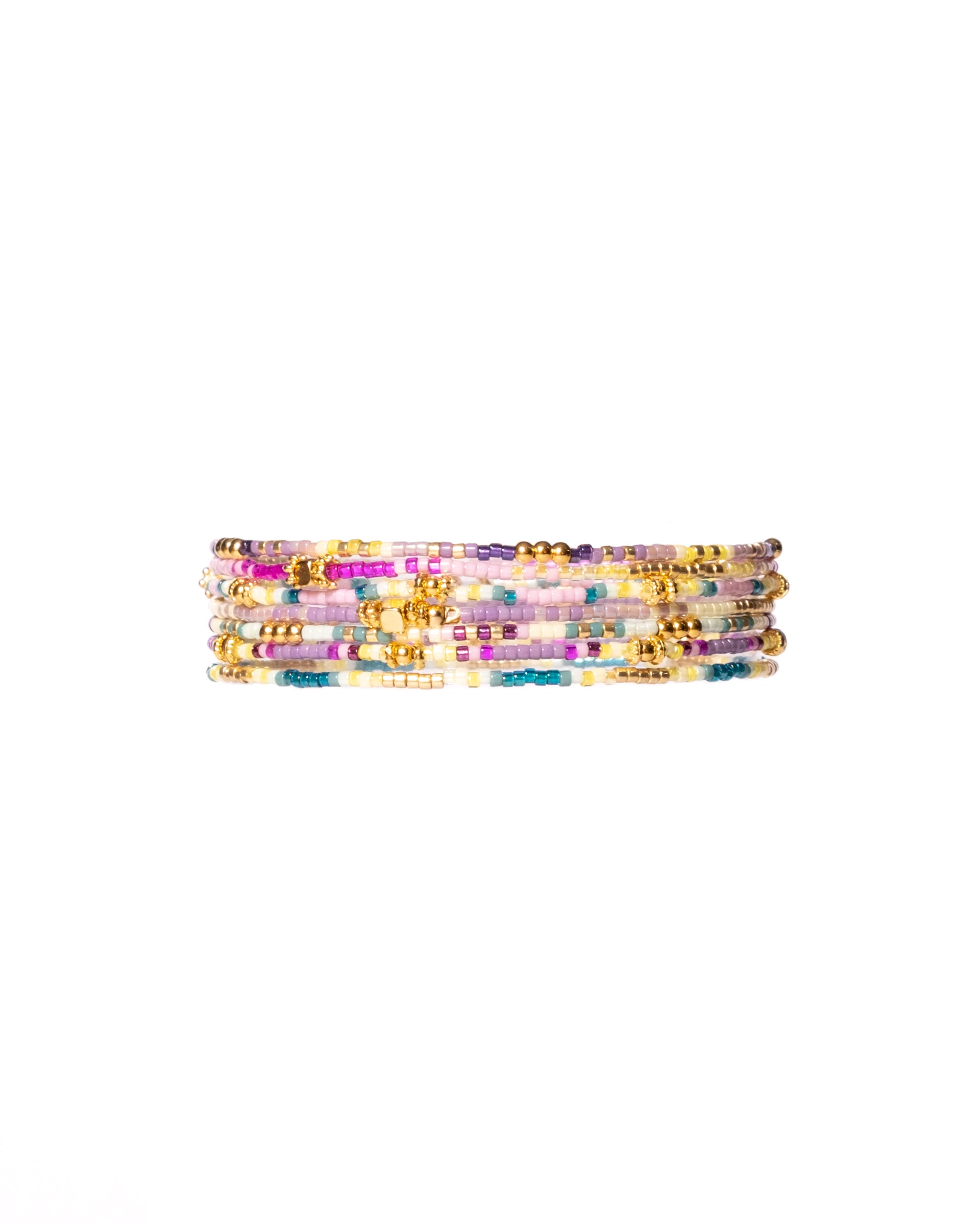 Set/7 Miyuki Beaded Stretch Bracelet Set - Aqua/Purple/Yellow