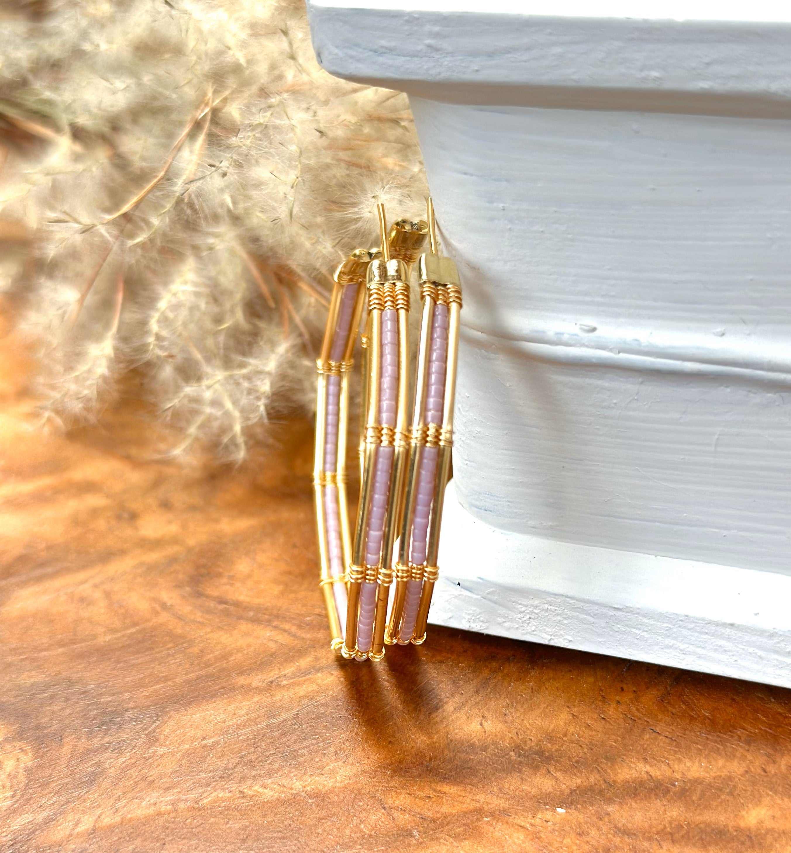 Handwoven Wire and Bead Hoop Earring