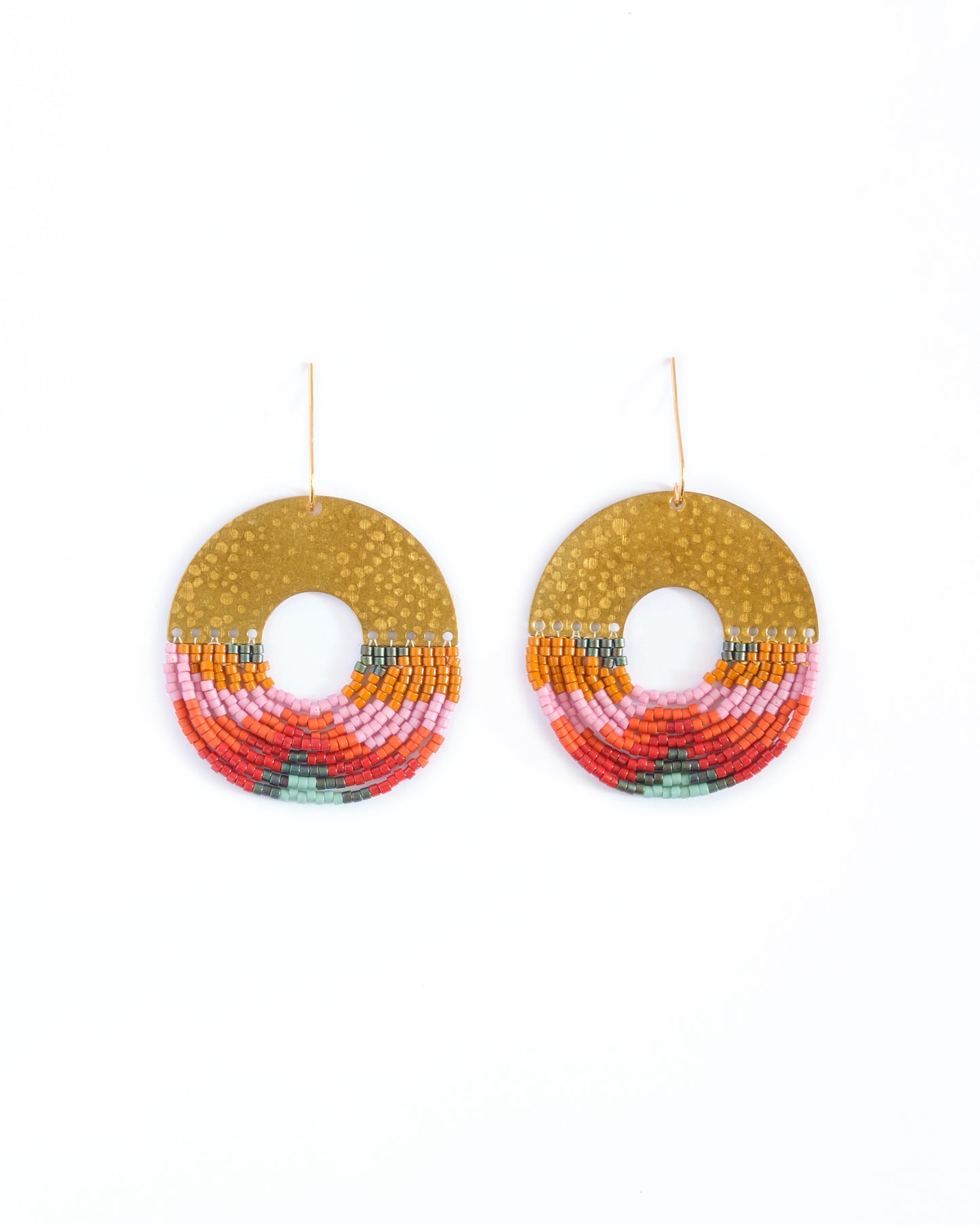 Beaded Handwoven Organic Circular Fringe Earrings
