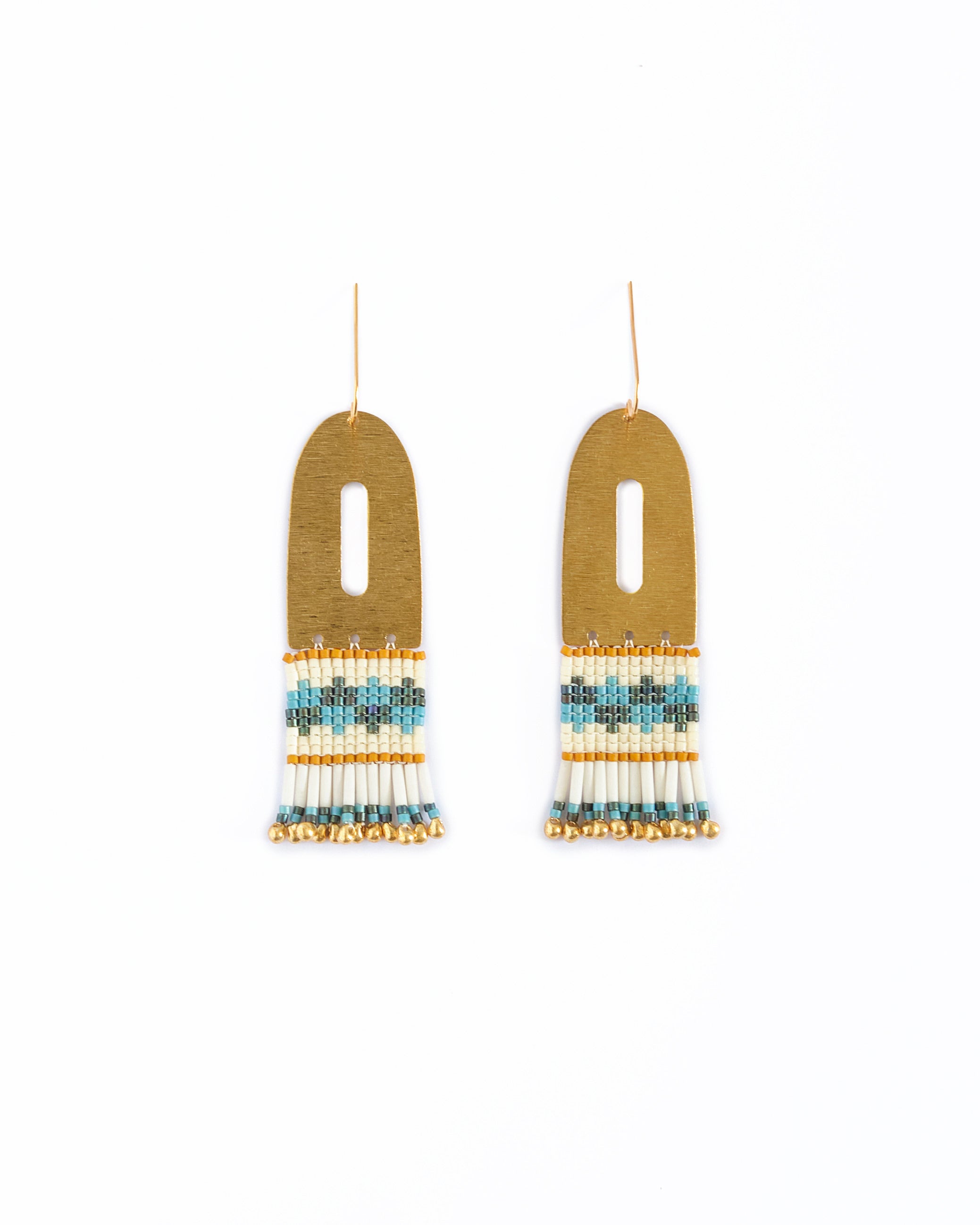 Beaded Handwoven Color Block Earrings - Aqua/Teal