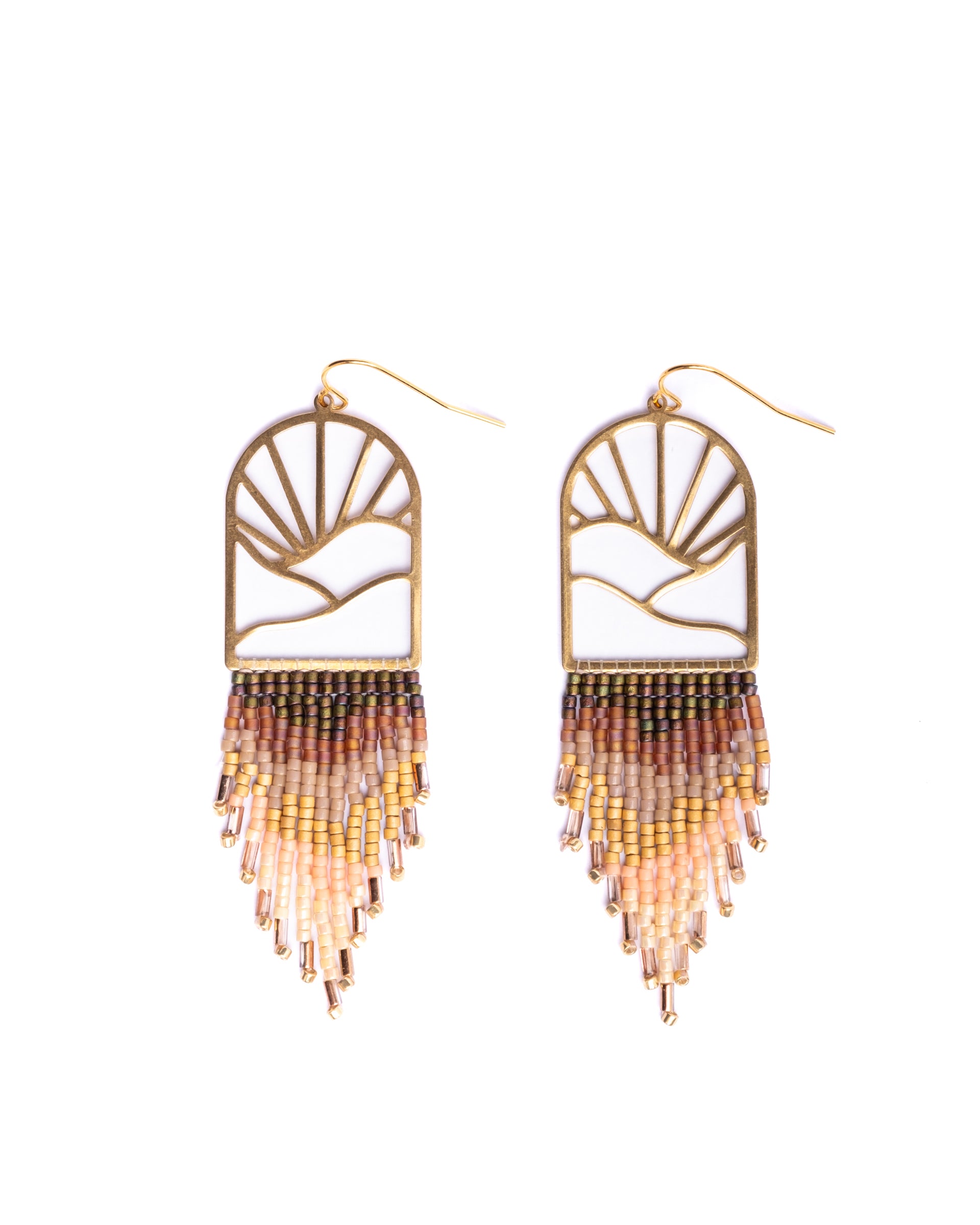 Beaded Handwoven Sedona Fringe Earrings - Beige/Brown