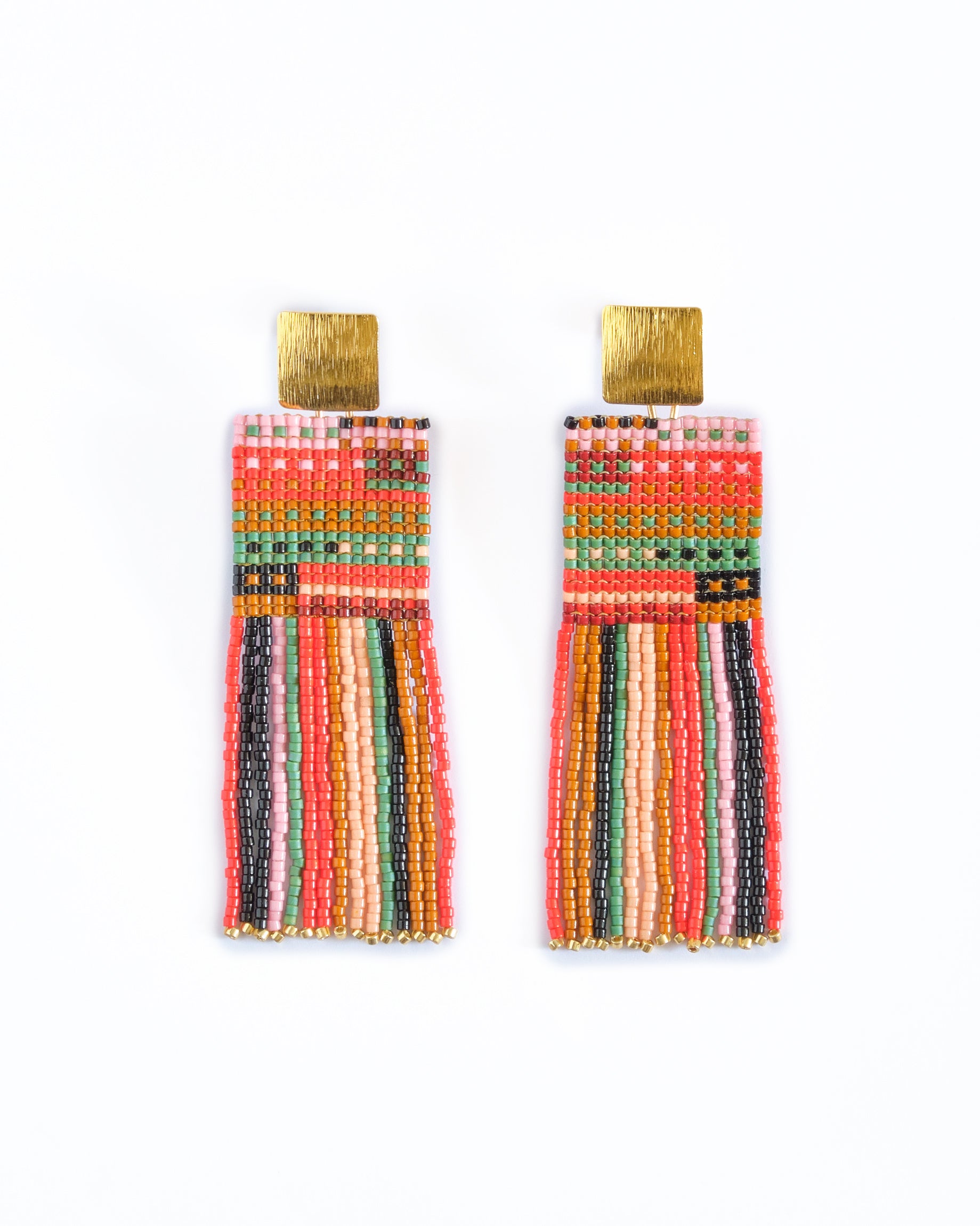 Beaded Handwoven Striped Knit Fringe Earrings - Sweet Escape
