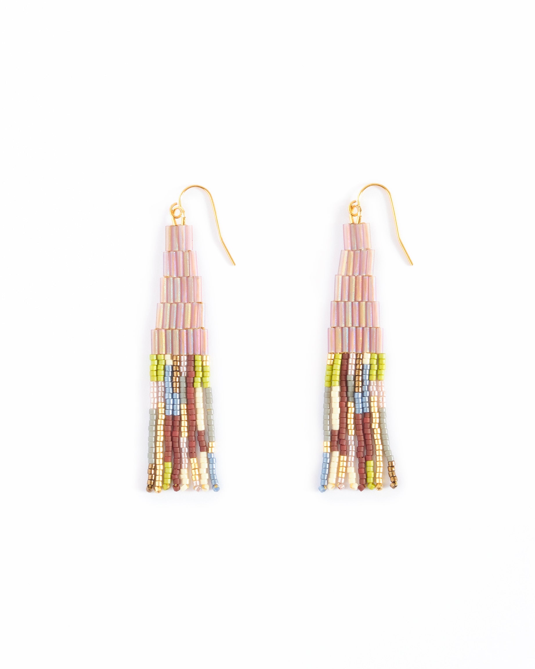 Beaded Handwoven Abstract Linear and Tube Earrings - Lilac