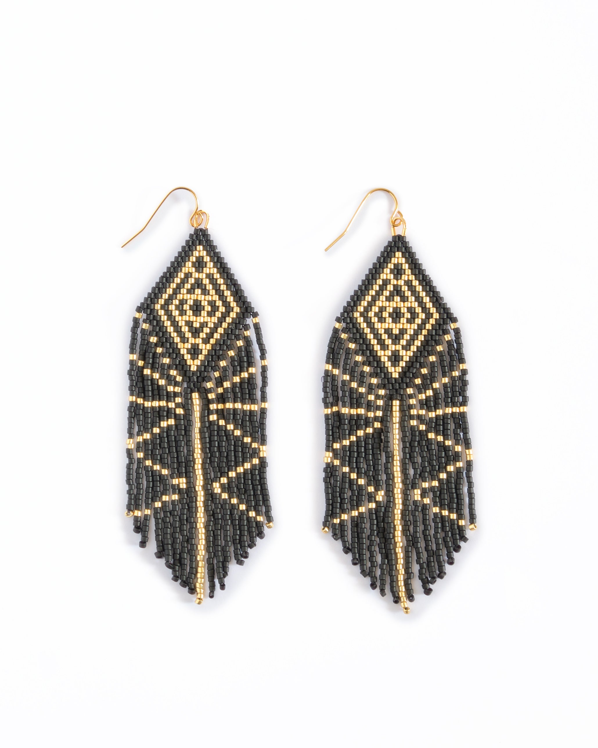 Beaded Handwoven Tribal Diamond Fringe Earrings