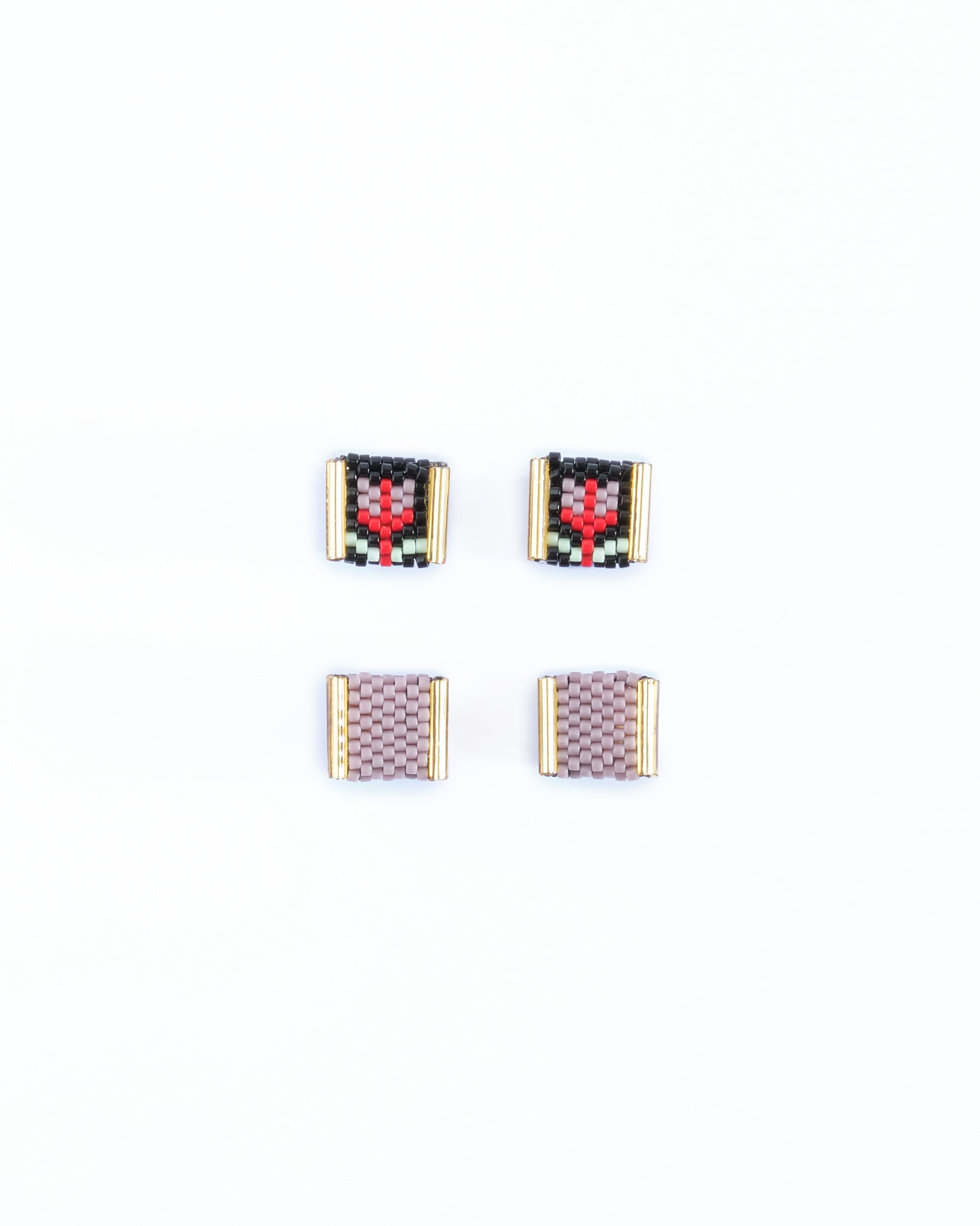 Beaded Handwoven Tulip Stud Packs - Black/Lilac