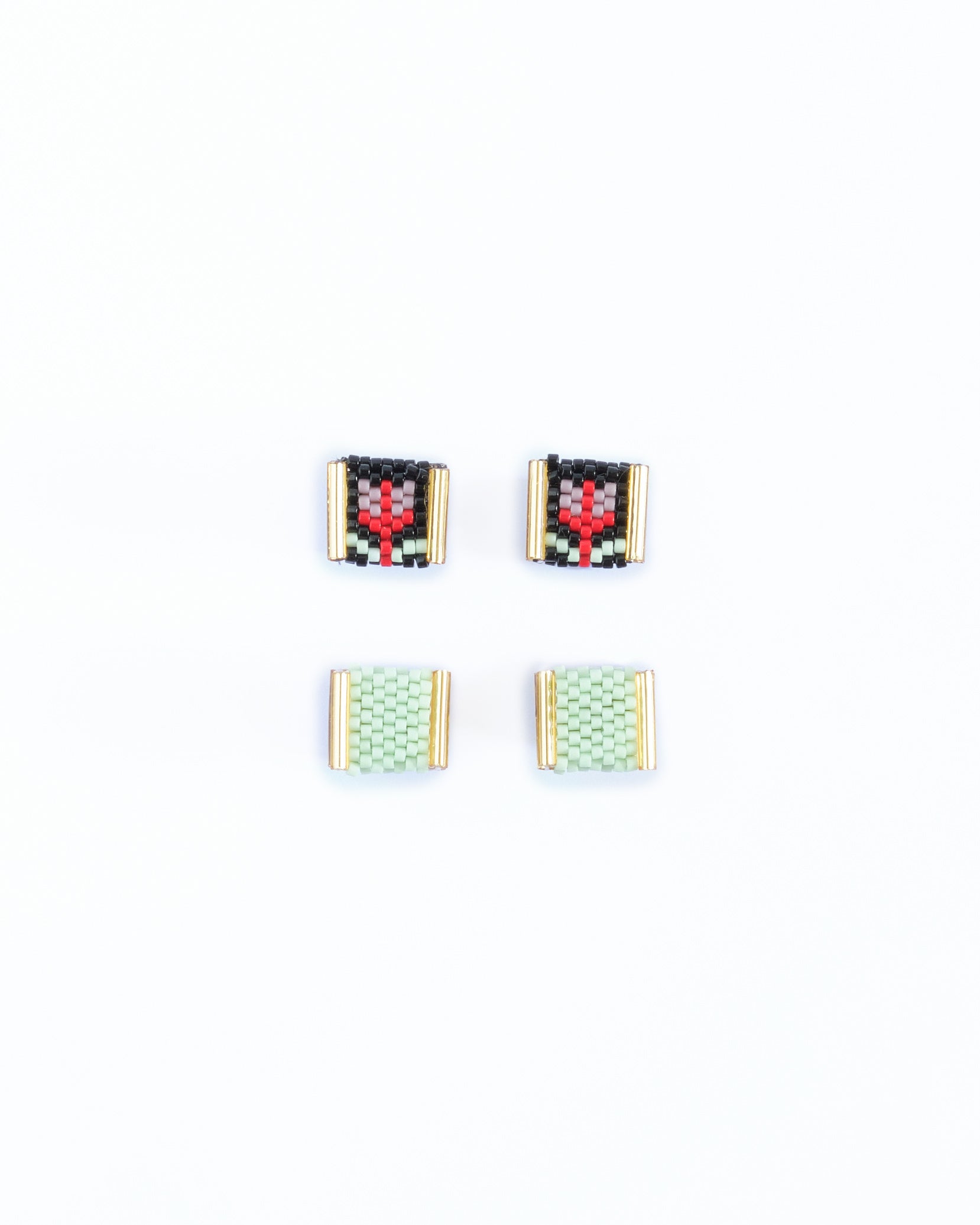 Beaded Handwoven Tulip Stud Packs - Black/Mint