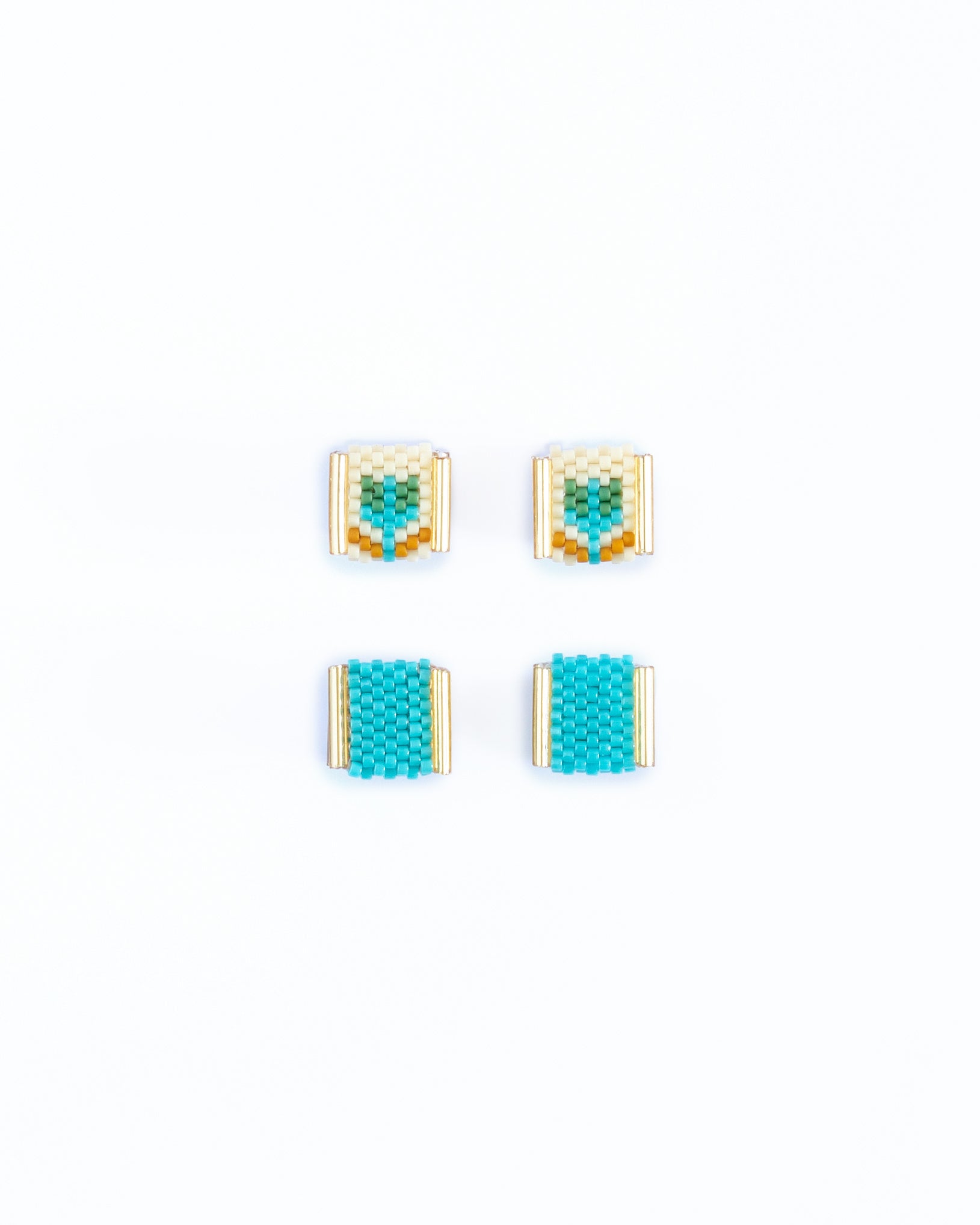 Beaded Handwoven Tulip Stud Packs - Cream/Aqua