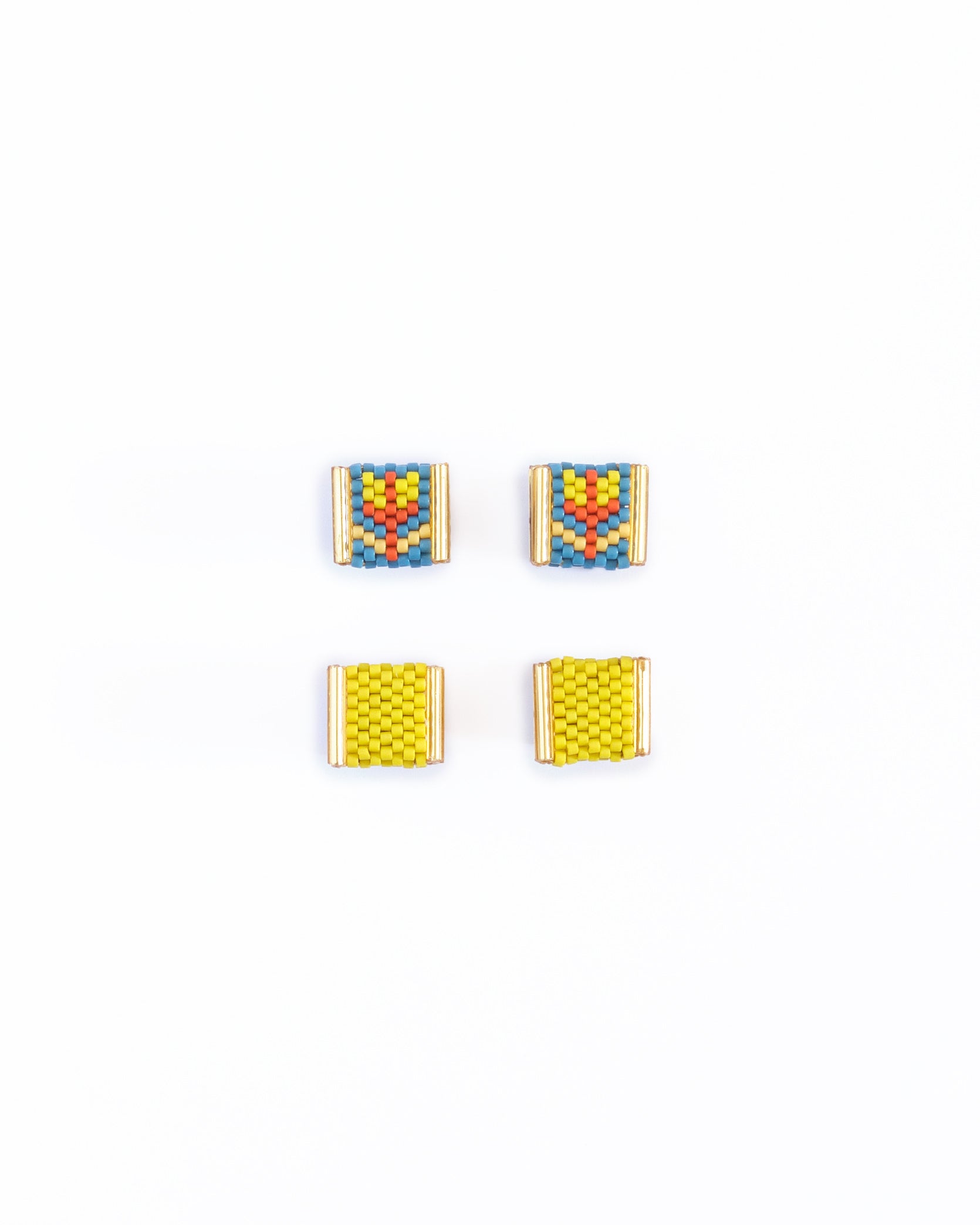 Beaded Handwoven Tulip Stud Packs - Teal/Citron