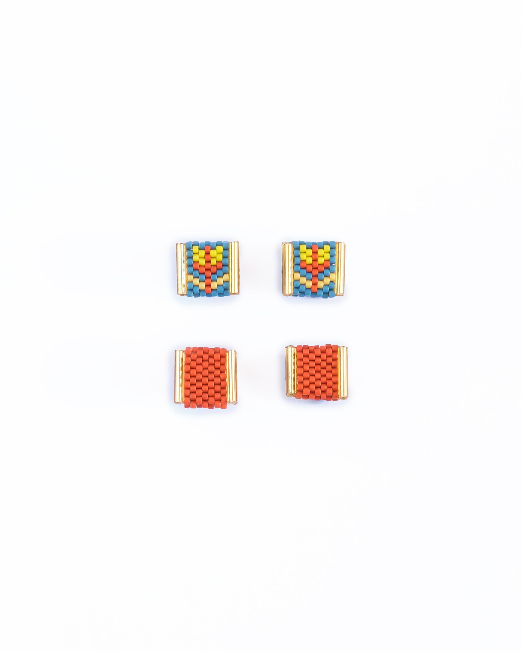Beaded Handwoven Tulip Stud Packs (Teal/Rust)