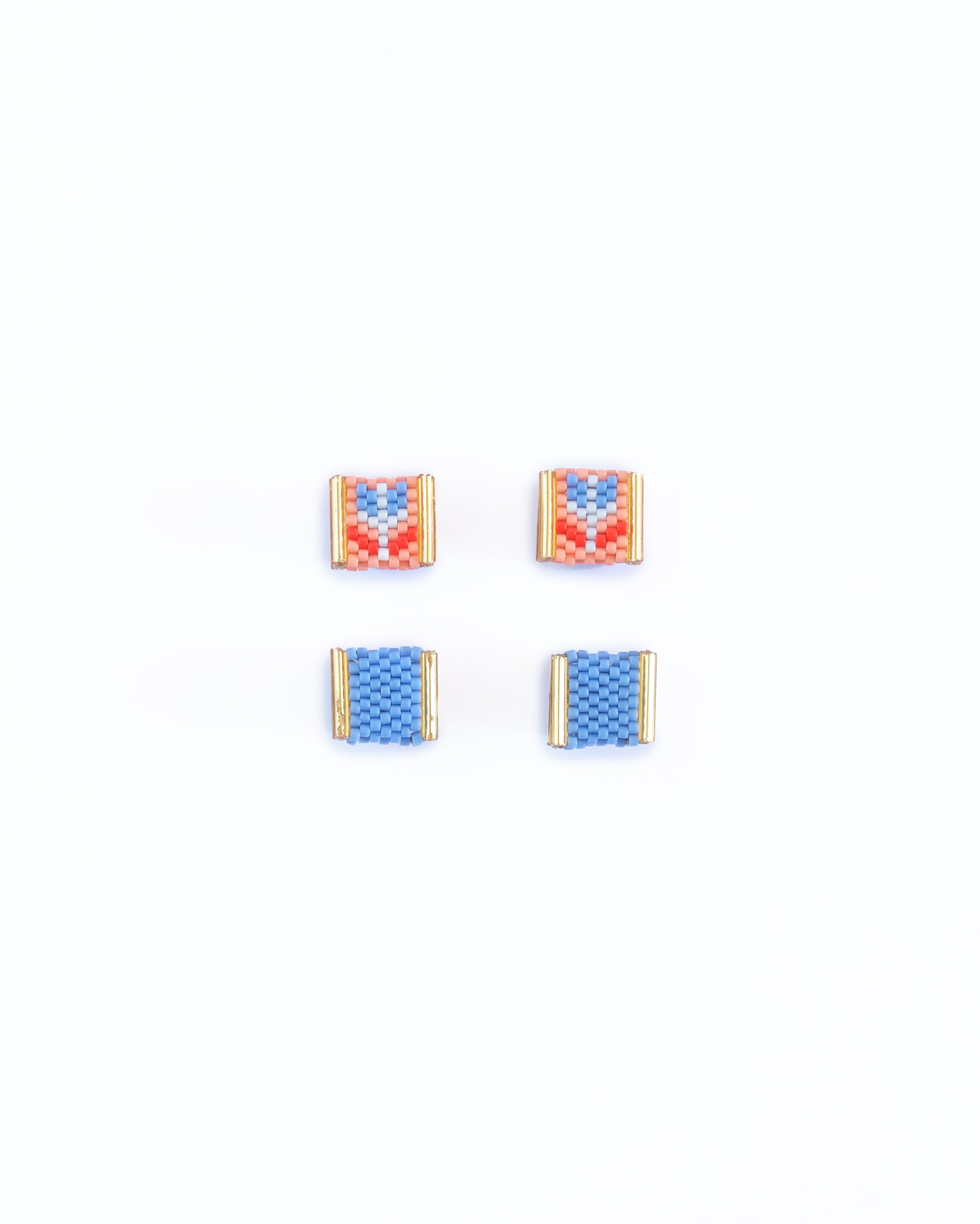 Beaded Handwoven Tulip Stud Packs - Red/Periwinkle