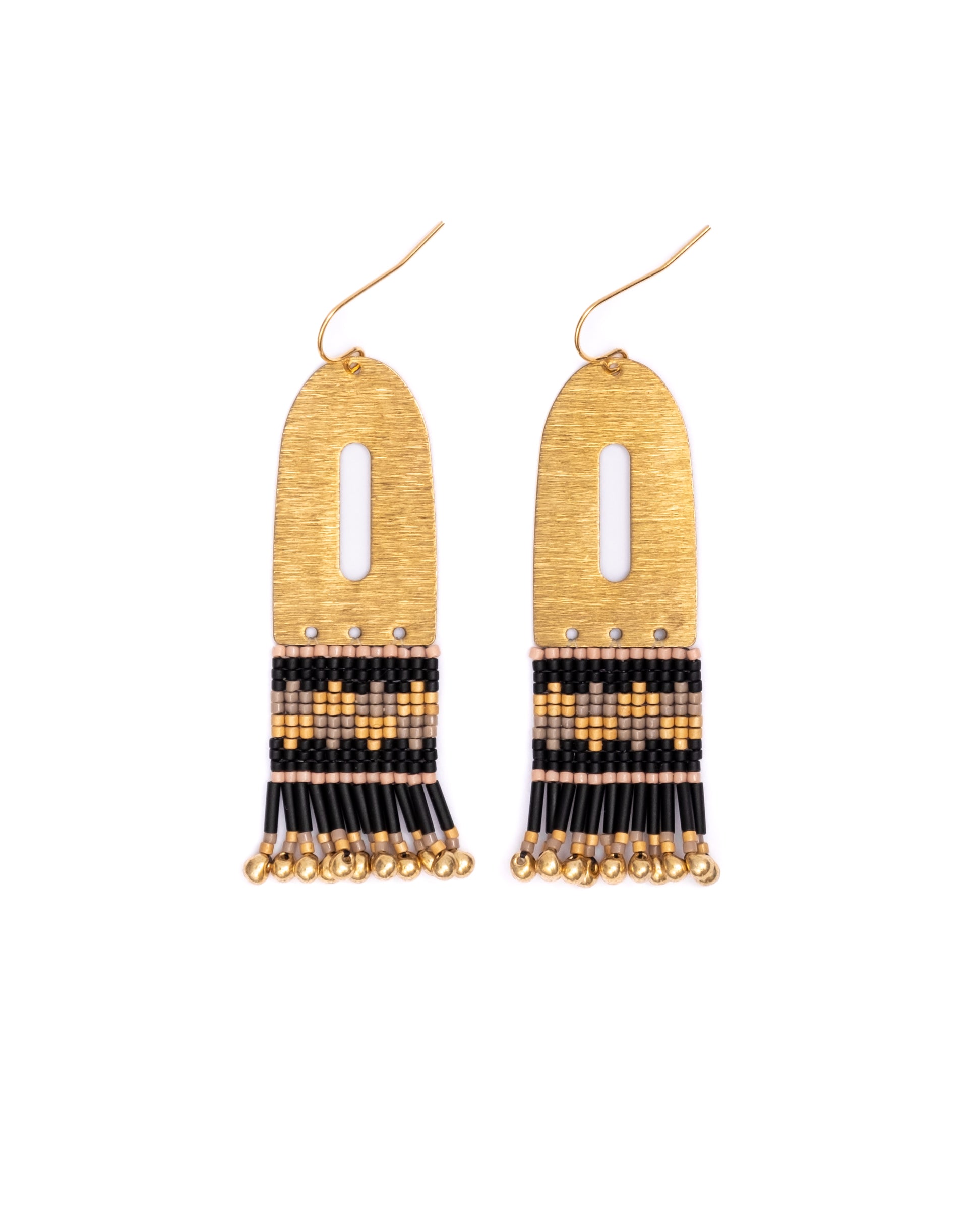 Beaded Handwoven Color Block Earrings - Black