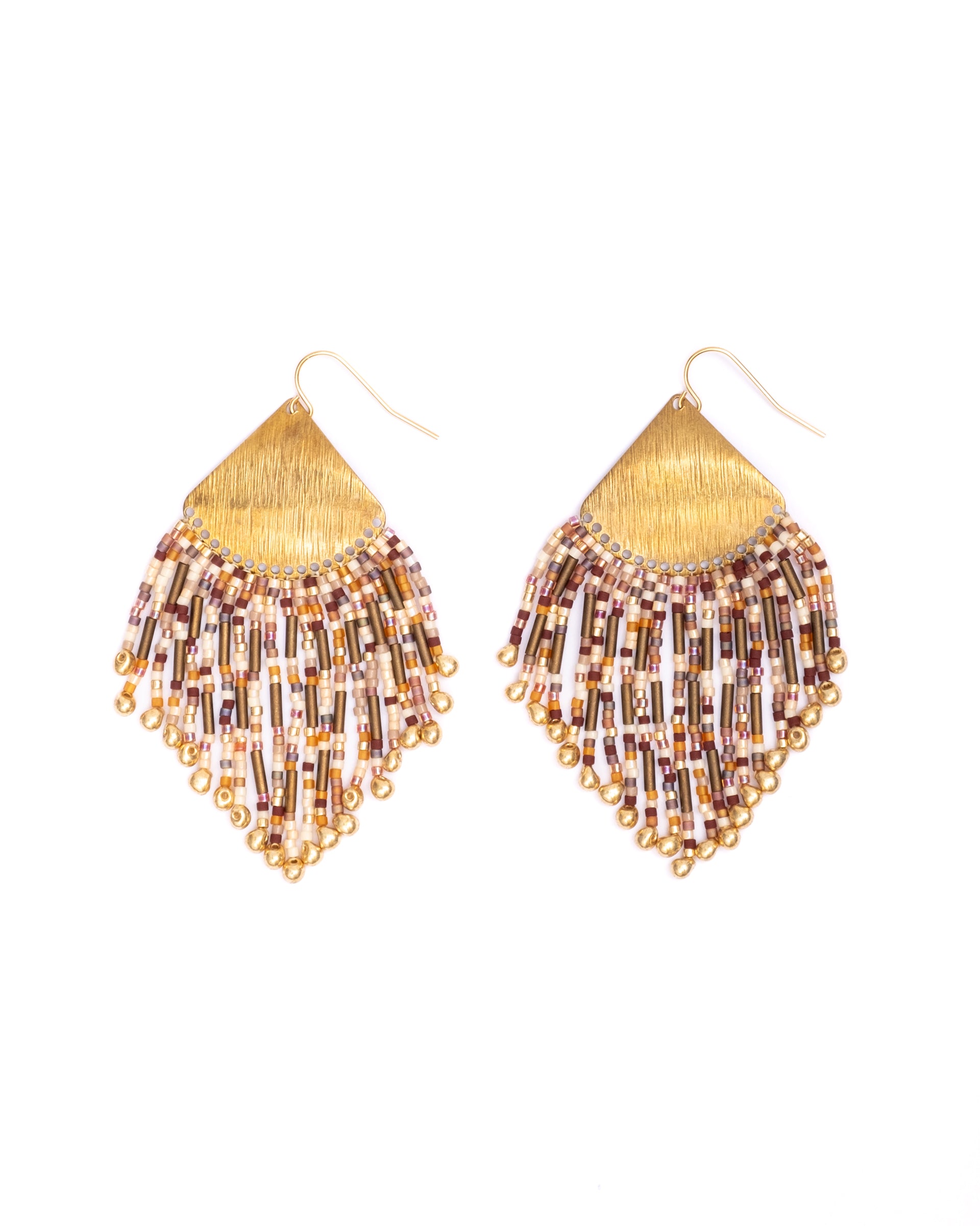 Beaded Handwoven Confetti Fringe Earrings - Neutral