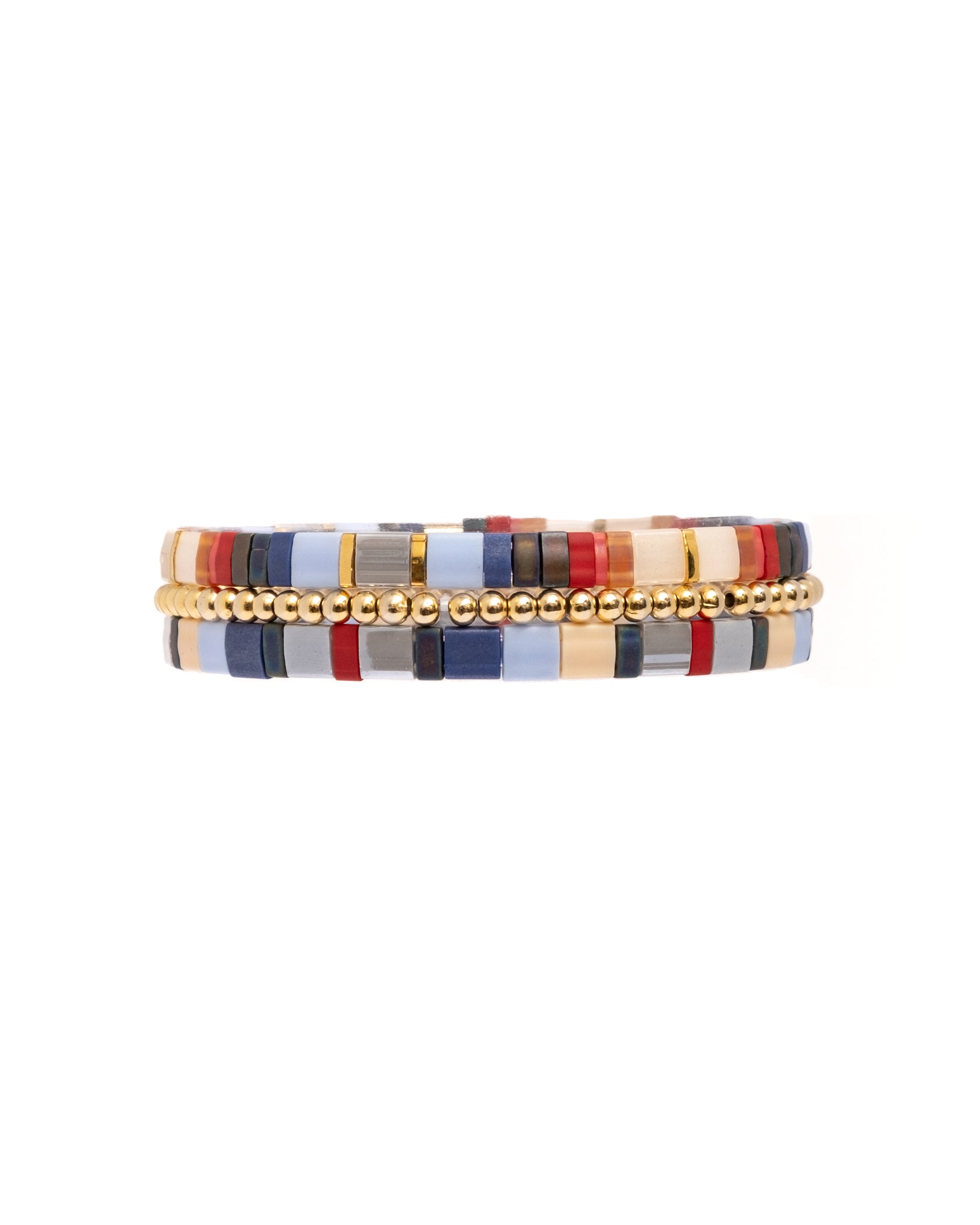 Miyuki Stretch Tila Bracelet Set of 3 - Blue/Red