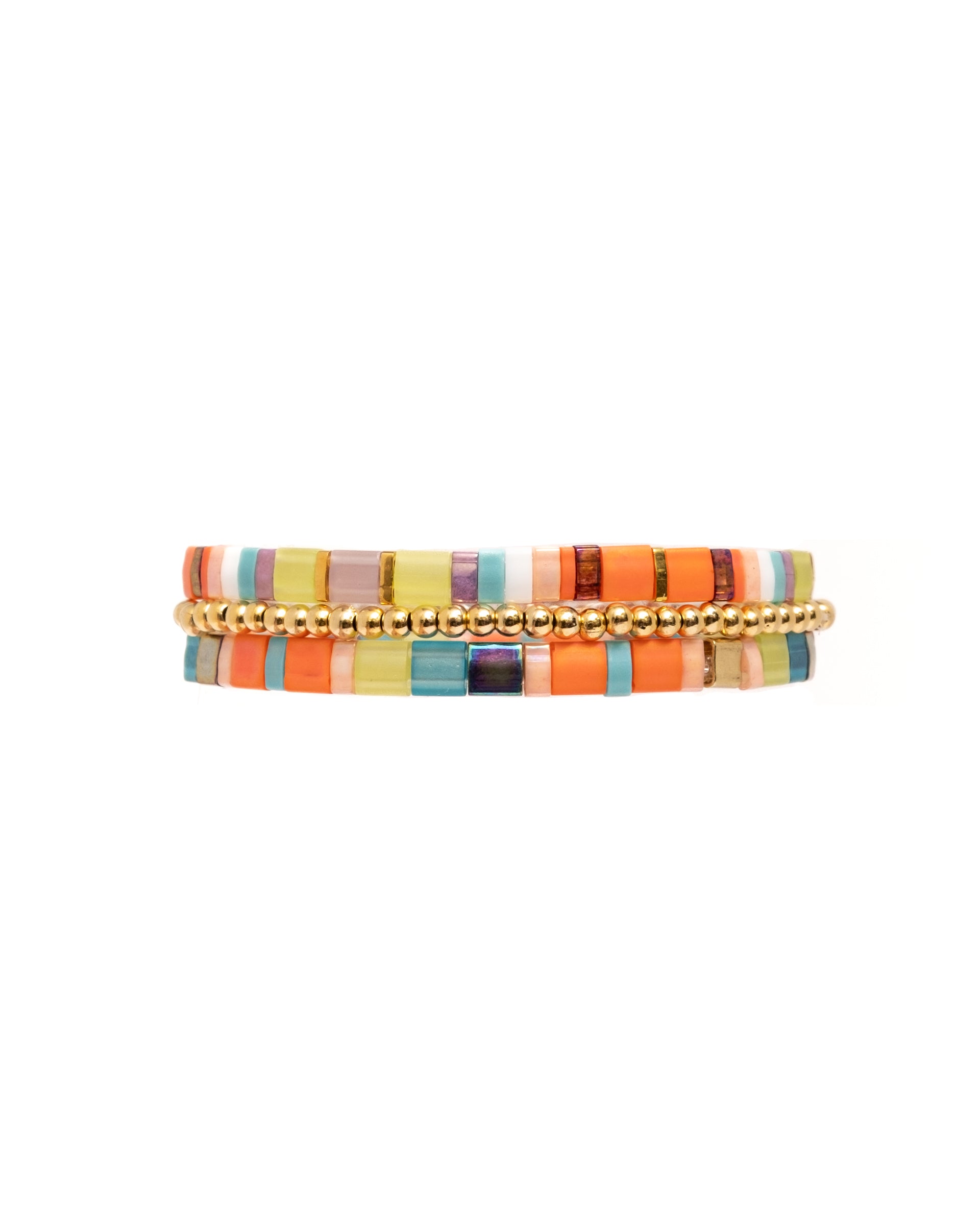 Miyuki Stretch Tila Bracelet Set of 3 - Orange/Aqua