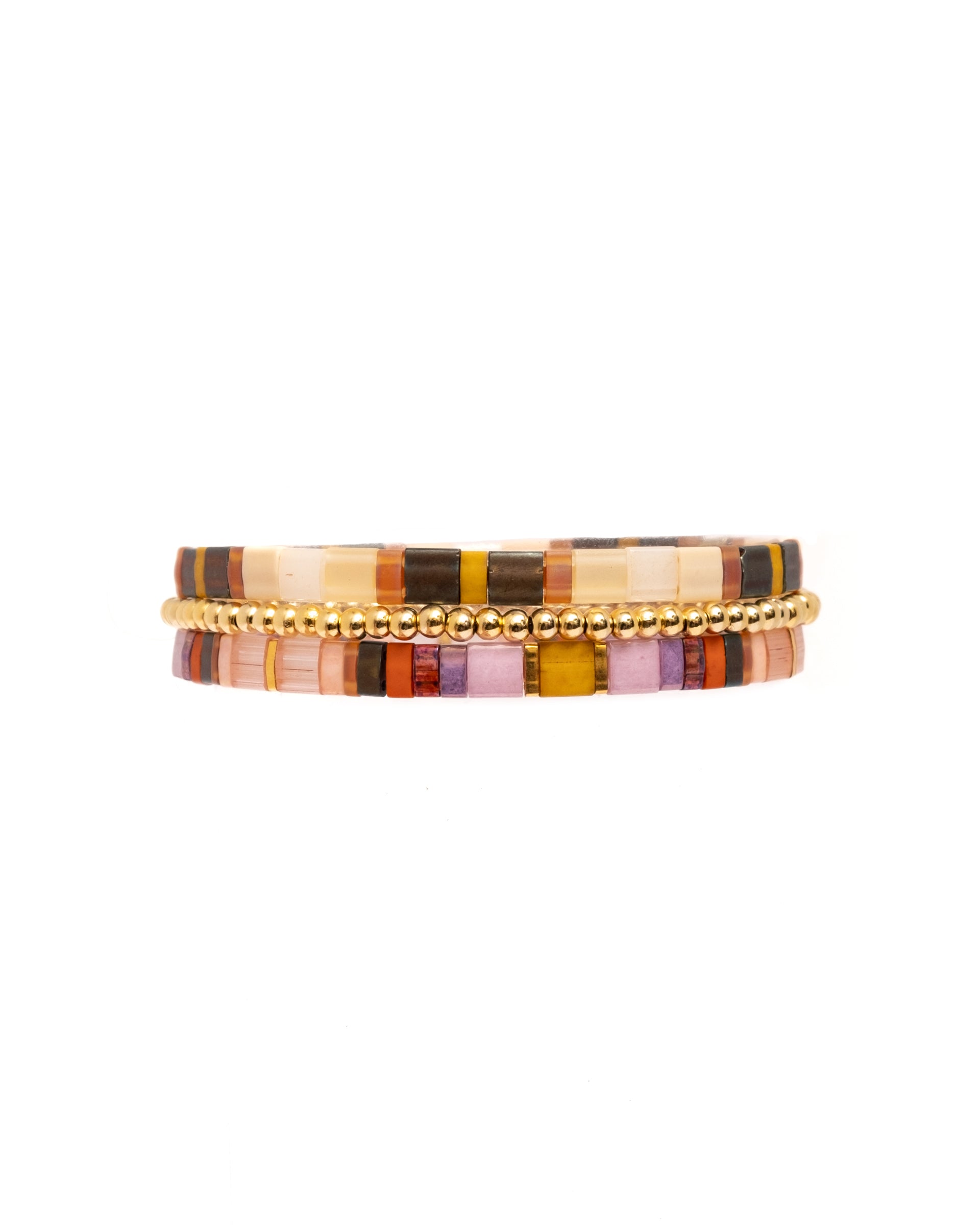 Miyuki Stretch Tila Bracelet Set of 3 - Lilac/Mustard