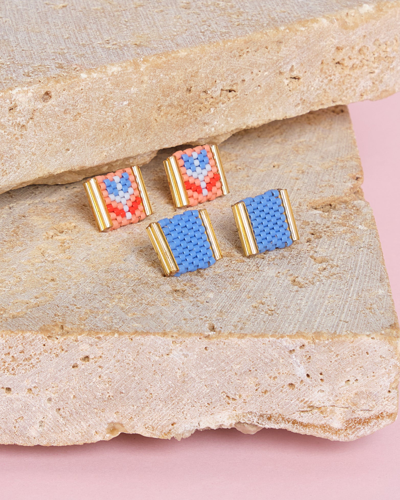 Beaded Handwoven Tulip Stud Packs - Red/Periwinkle