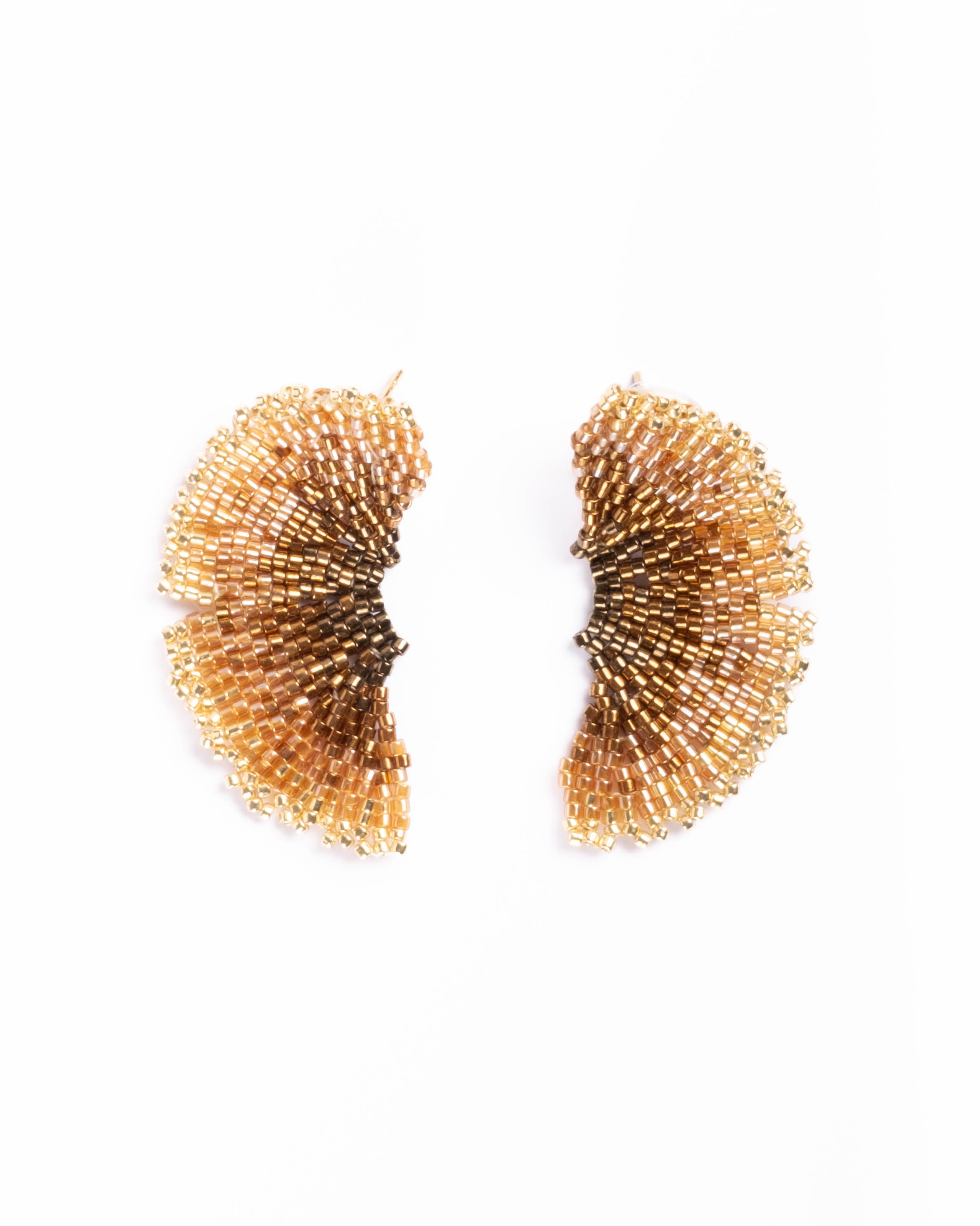Handwoven Beaded Ginkgo Leaf Stud Earrings - Bronze