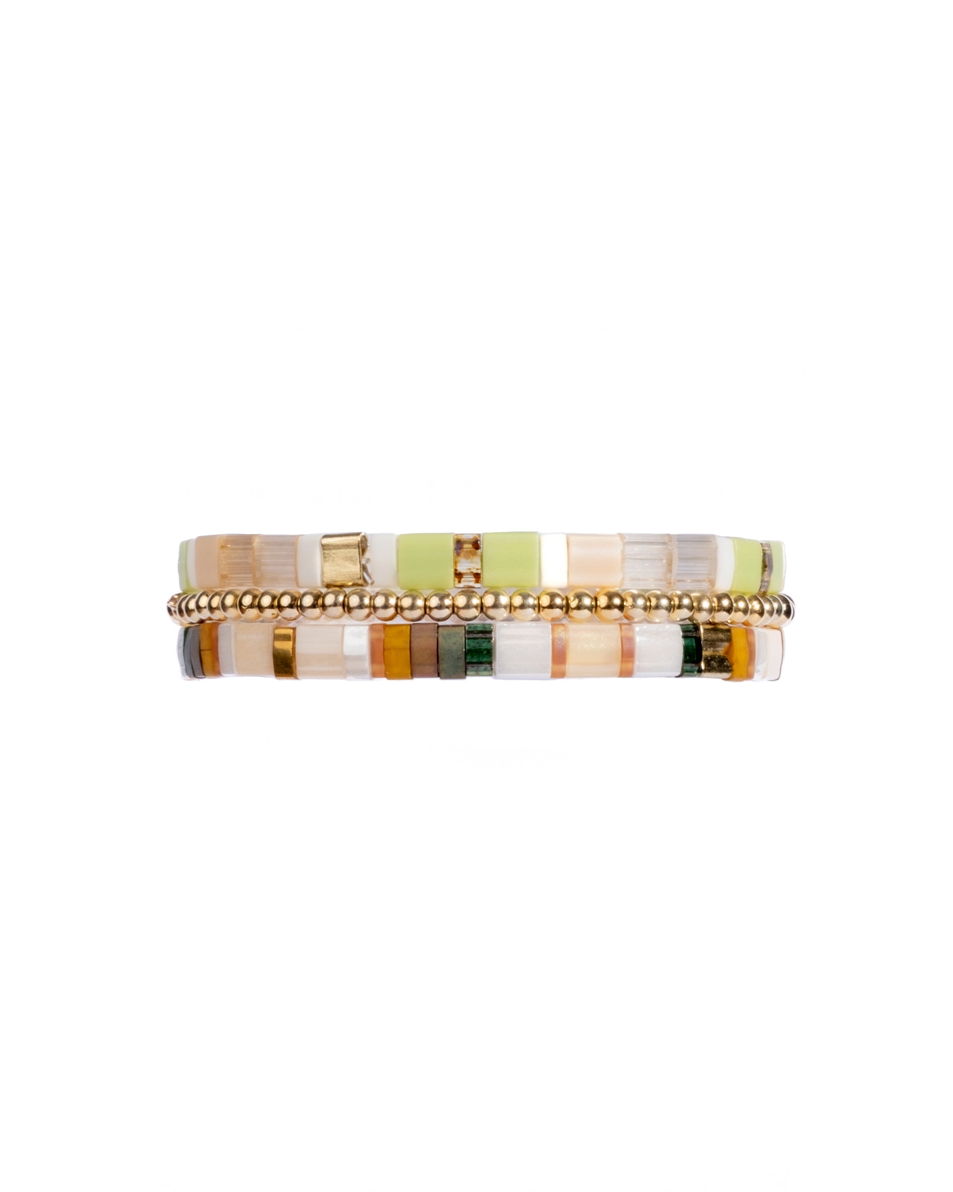 Miyuki Stretch Tila Bracelet Set of 3 - Cream/Citron