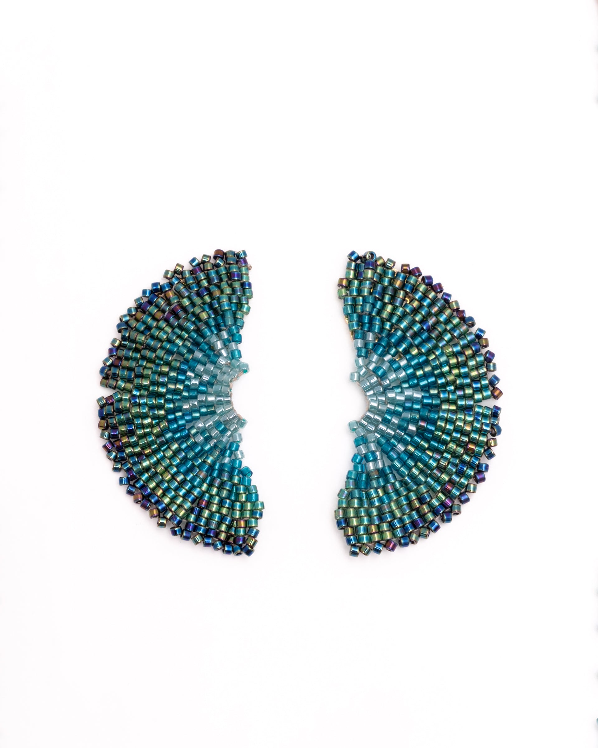 Handwoven Beaded Ginkgo Leaf Stud Earrings - Green