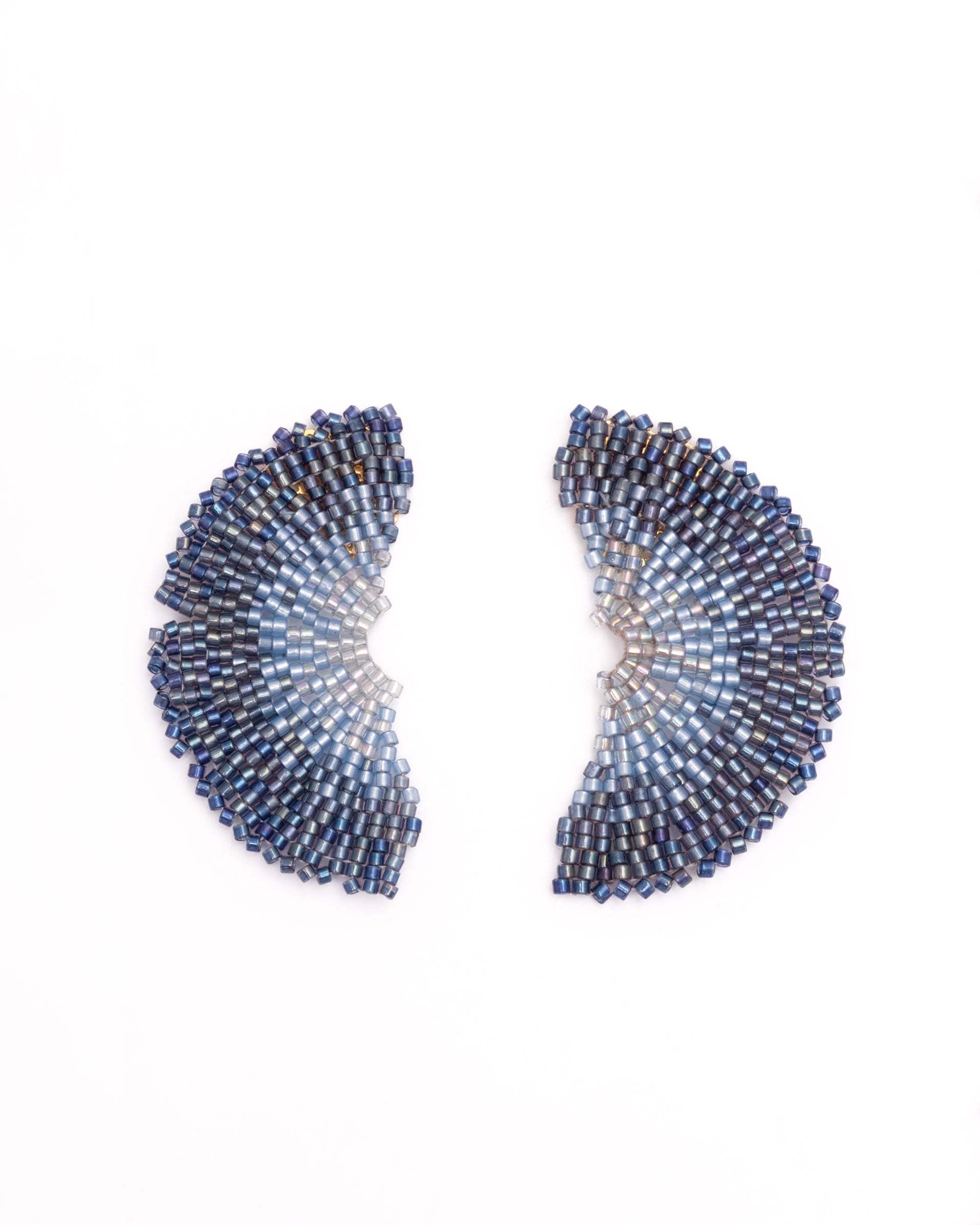 Handwoven Beaded Ginkgo Leaf Stud Earrings - Blue