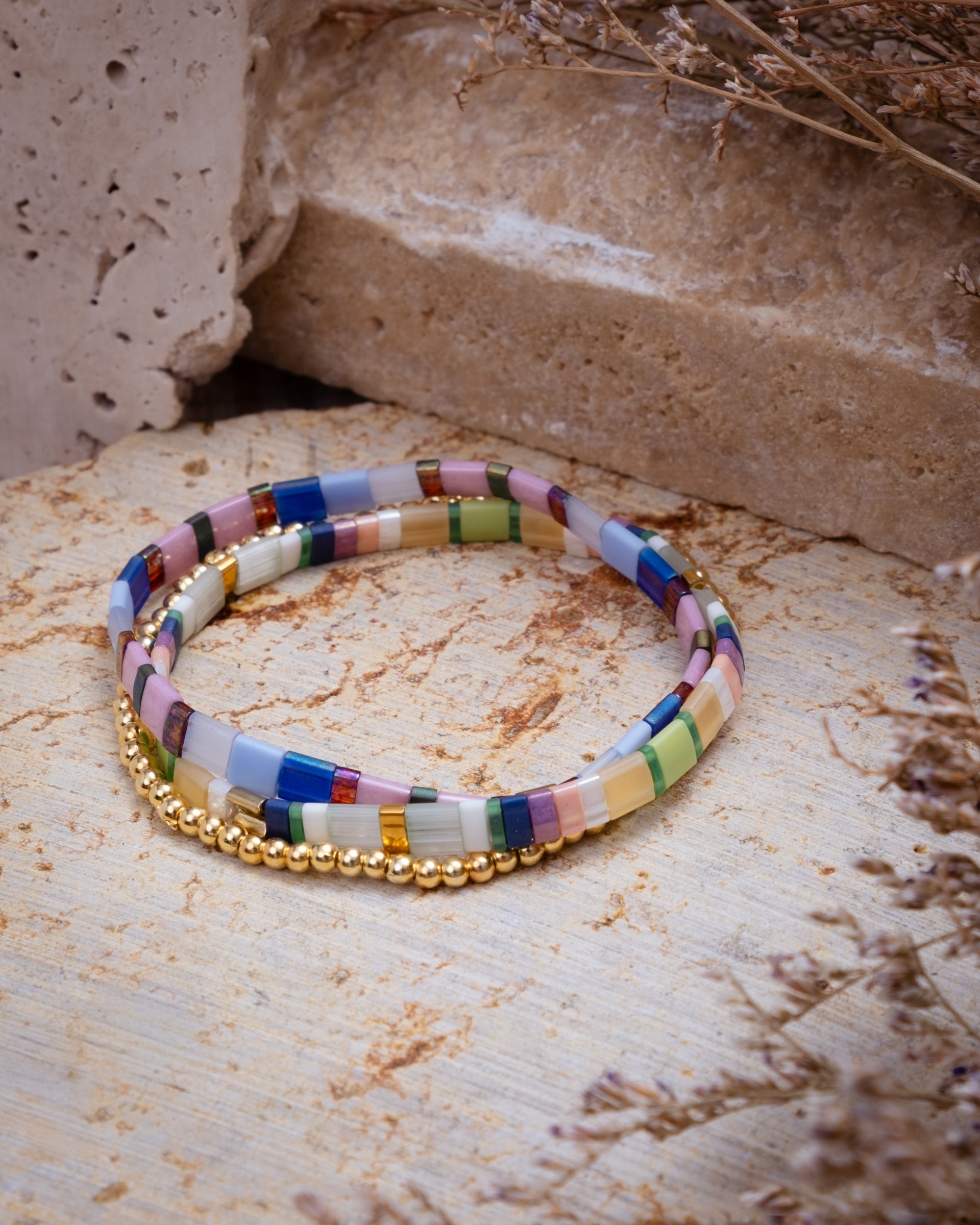 Miyuki Stretch Tila Bracelet Set of 3 - Blue/Purple