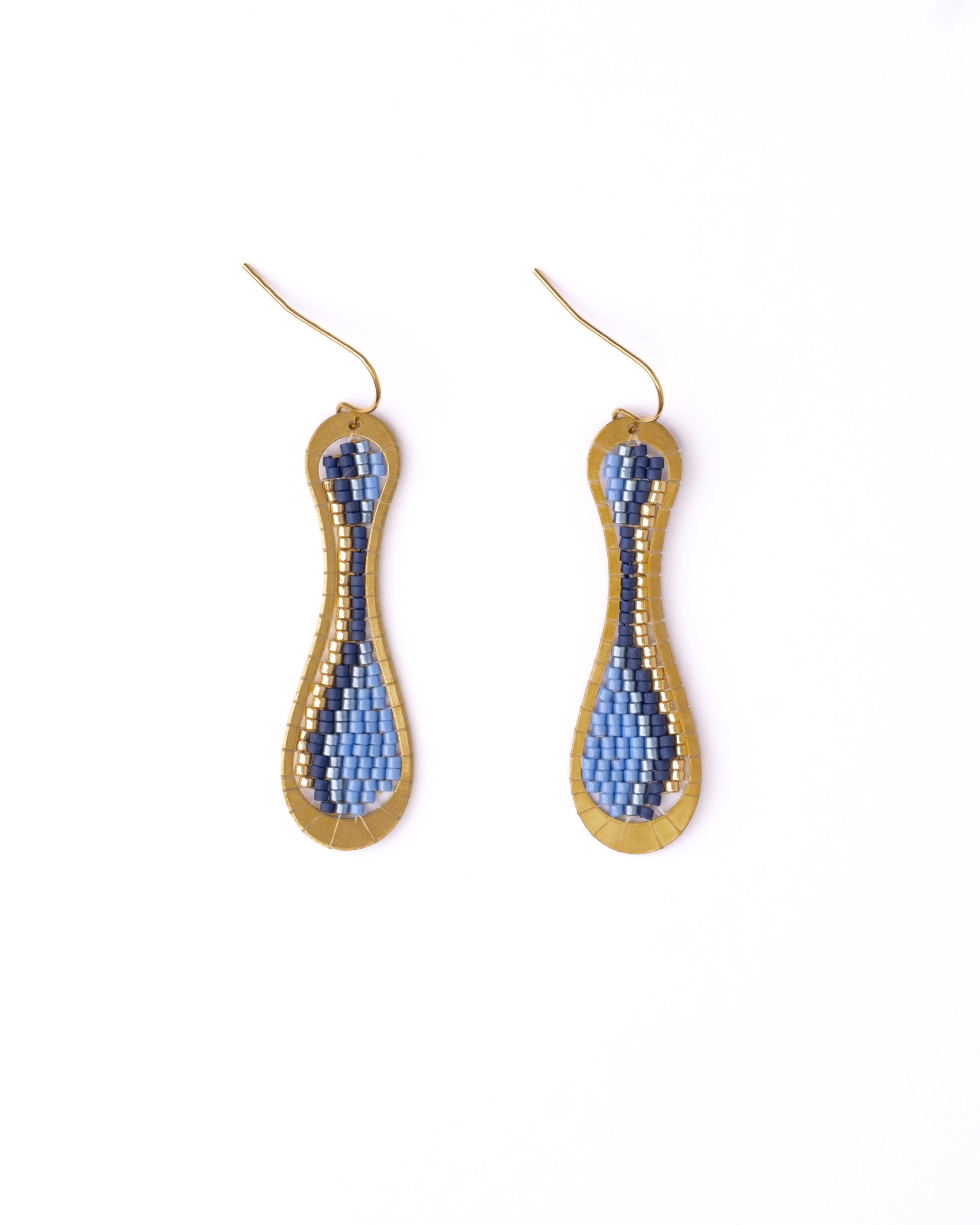 Beaded Handwoven Taffy Twist Drop Earrings - Blue