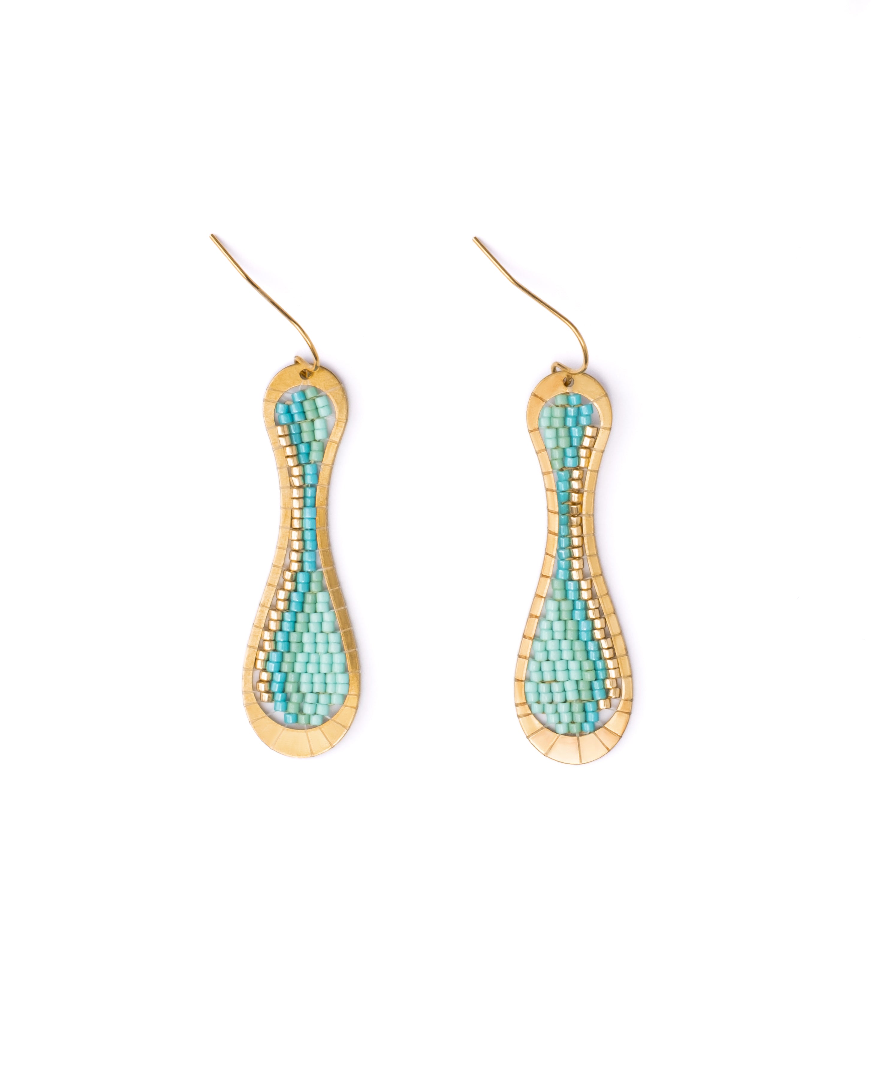 Beaded Handwoven Taffy Twist Drop Earrings - Aqua