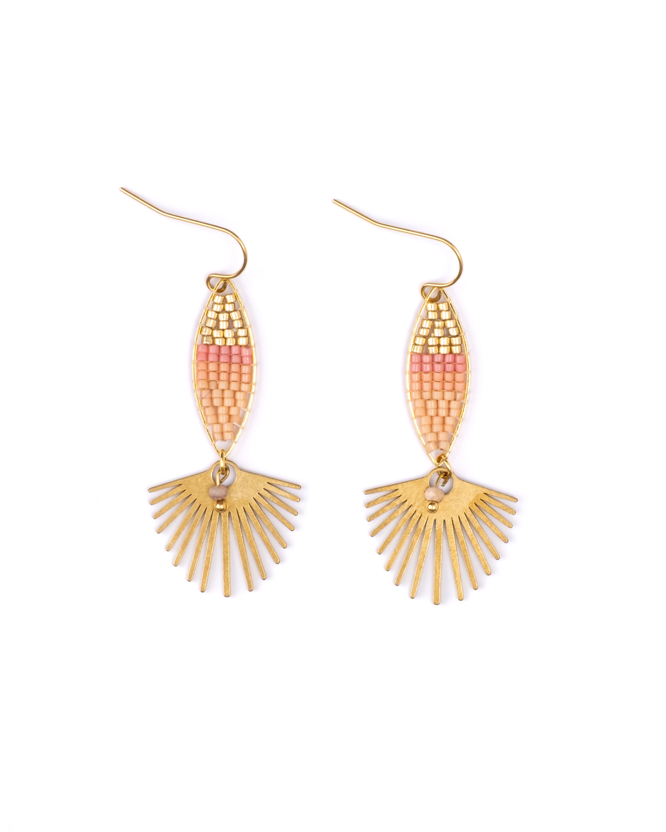 Beaded Handwoven Cotton Candy Dangle Earrings - Peach