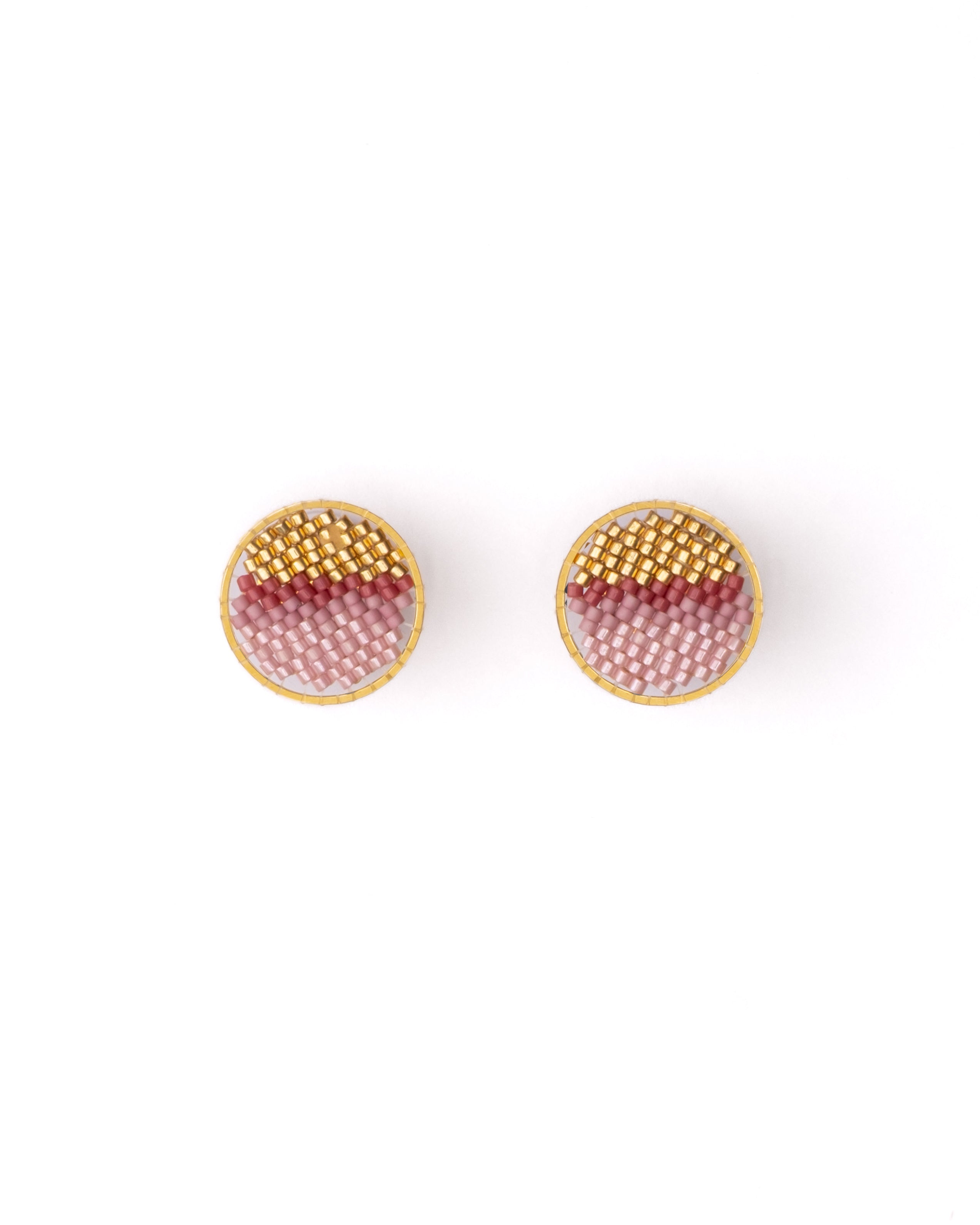 Beaded Handwoven Sweet Tart Stud Earrings - Pink