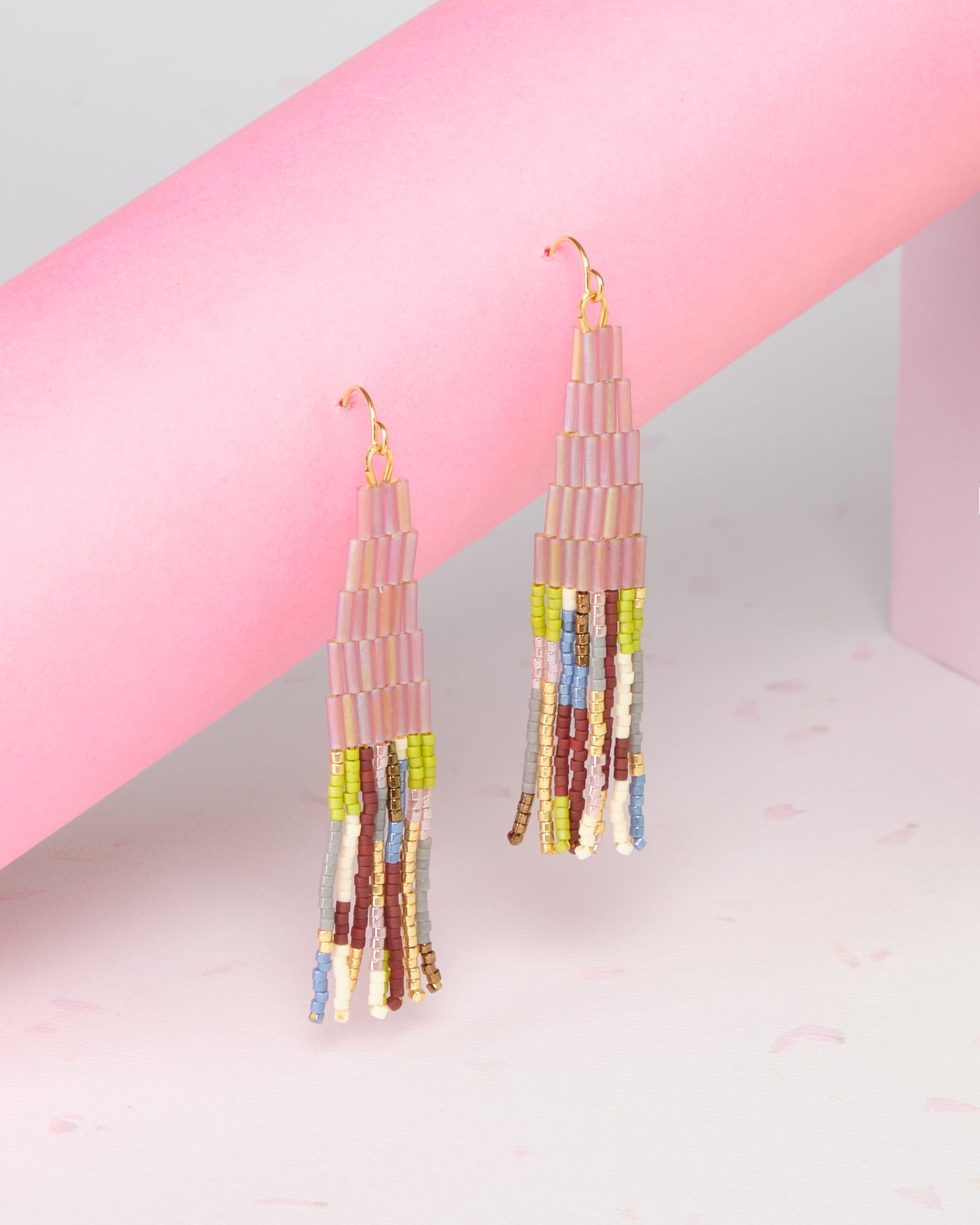 Beaded Handwoven Abstract Linear and Tube Earrings - Lilac