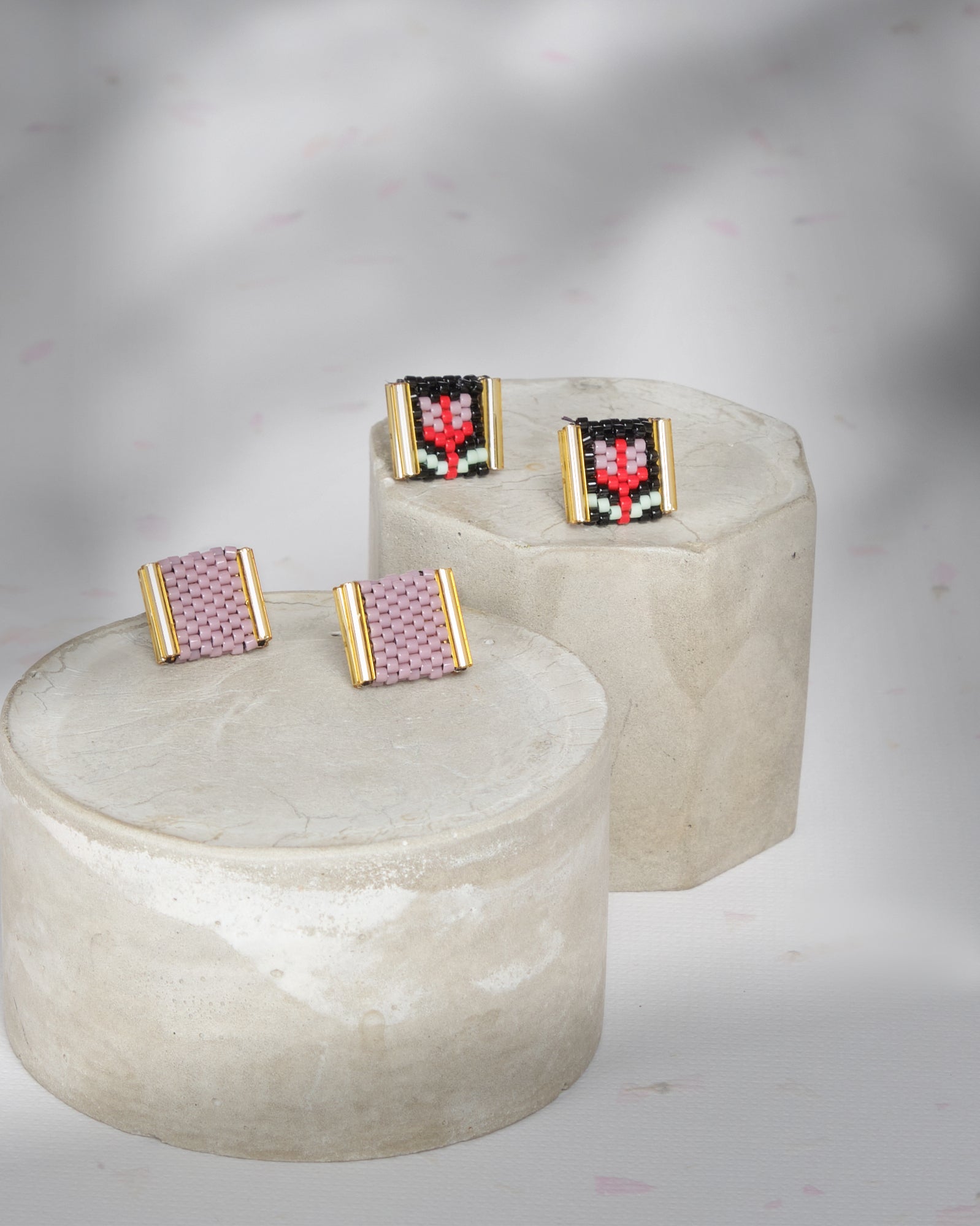 Beaded Handwoven Tulip Stud Packs - Black/Lilac