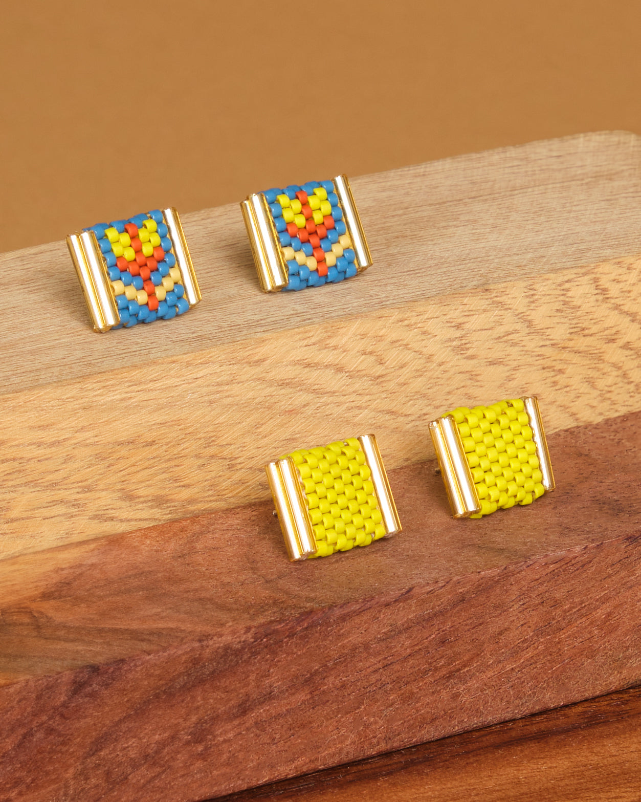 Beaded Handwoven Tulip Stud Packs - Teal/Citron