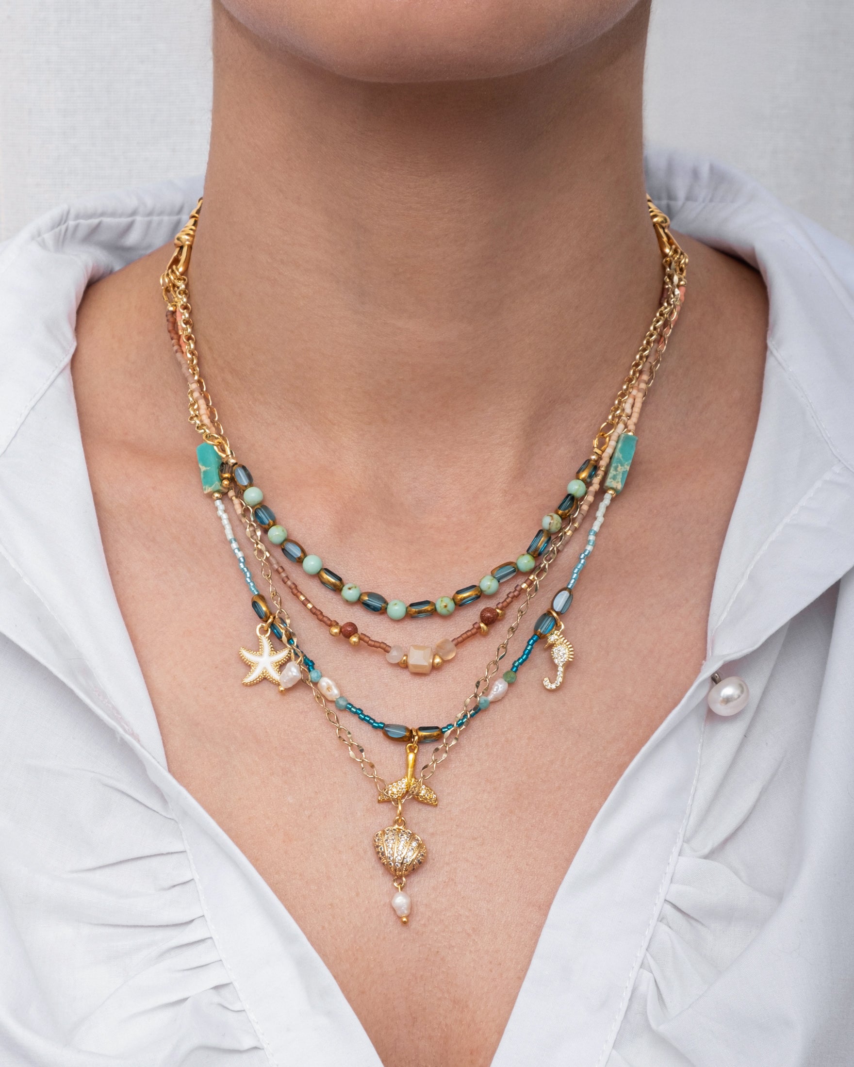 Beaded Interchangeable Necklace Layering Set/4 - Ocean