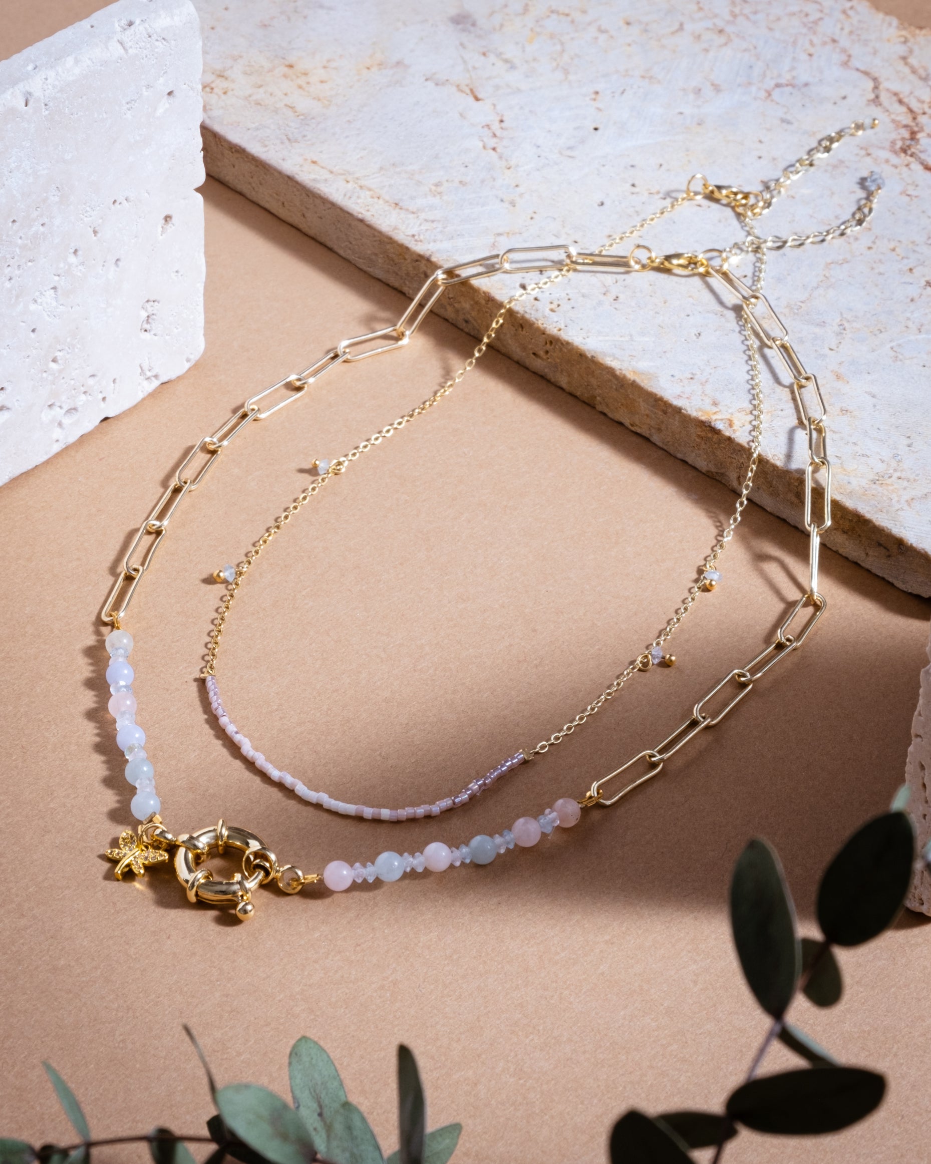Beaded Charm and Chain Layering Necklace Set/2 - Garden