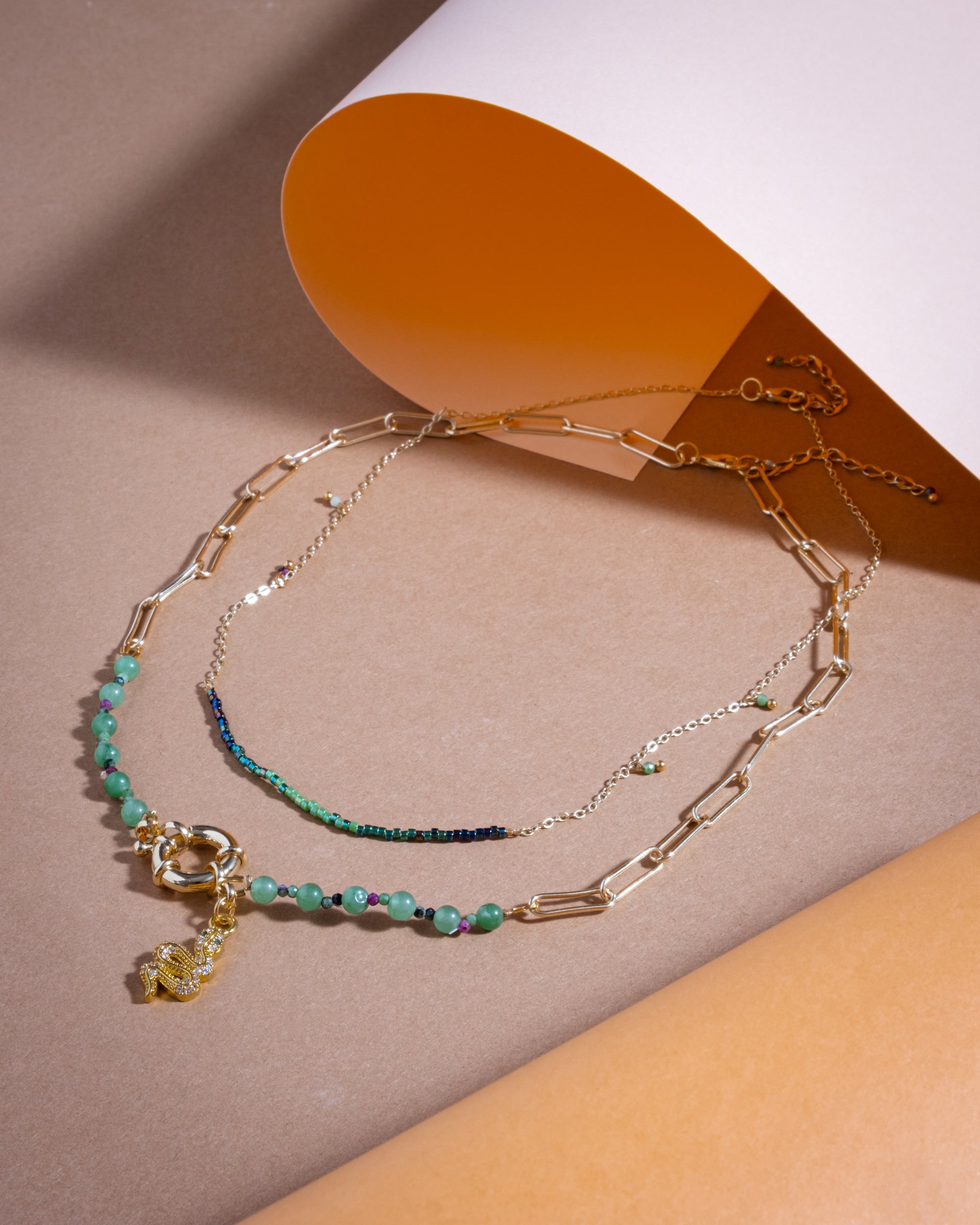Beaded Charm and Chain Layering Necklace Set/2 - Jungle