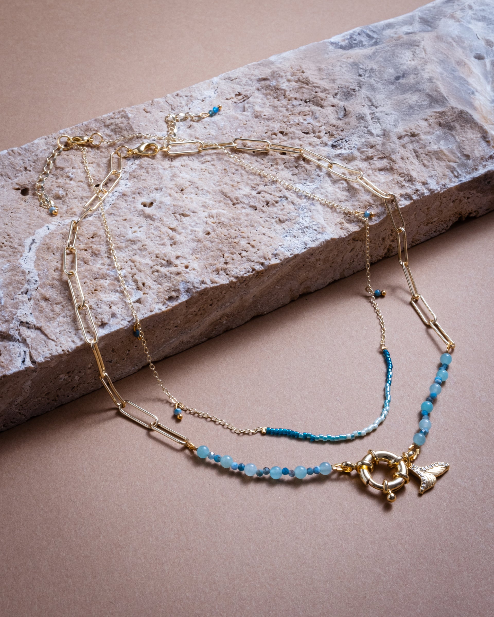Beaded Charm and Chain Layering Necklace Set/2 - Ocean
