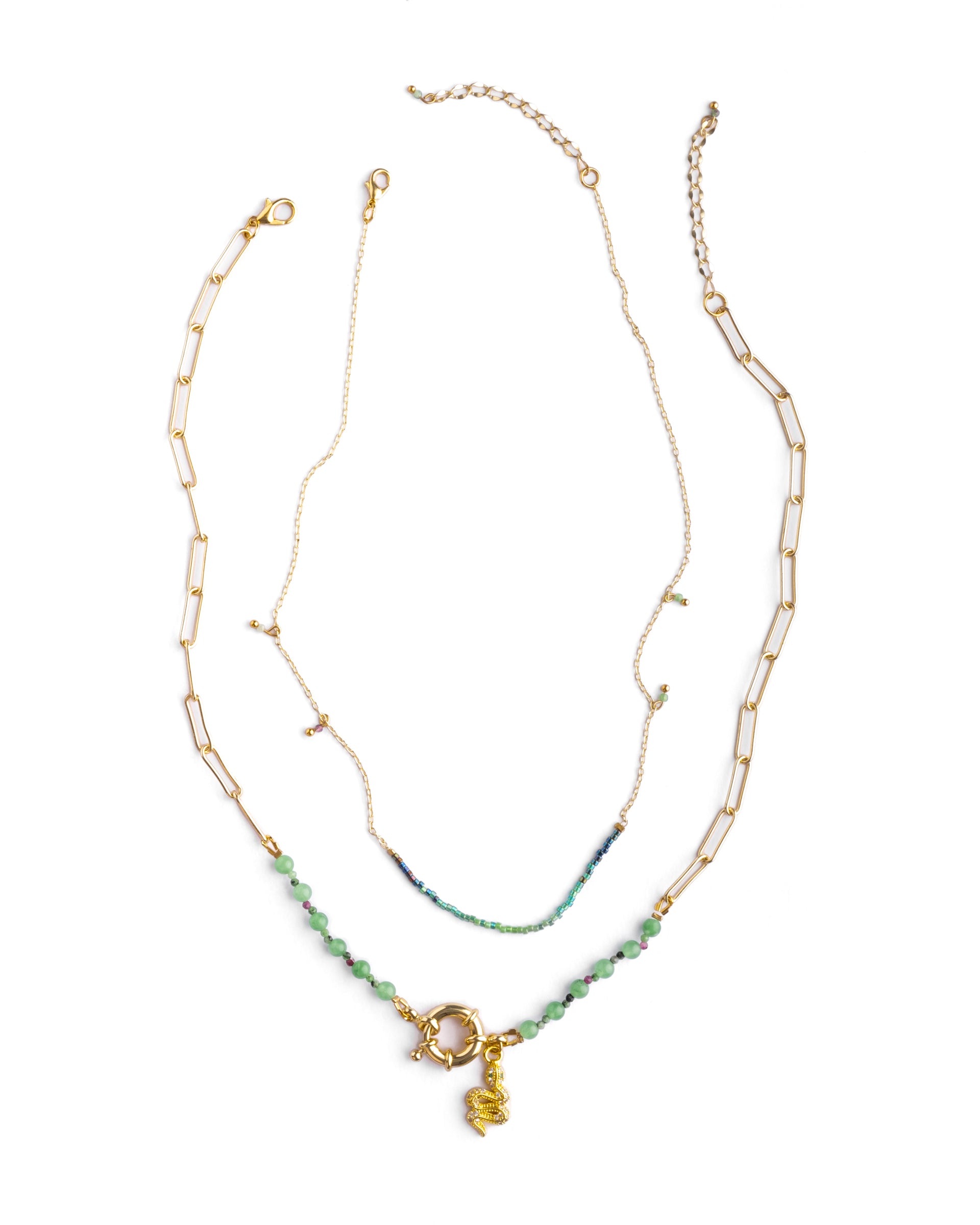Beaded Charm and Chain Layering Necklace Set/2 - Jungle