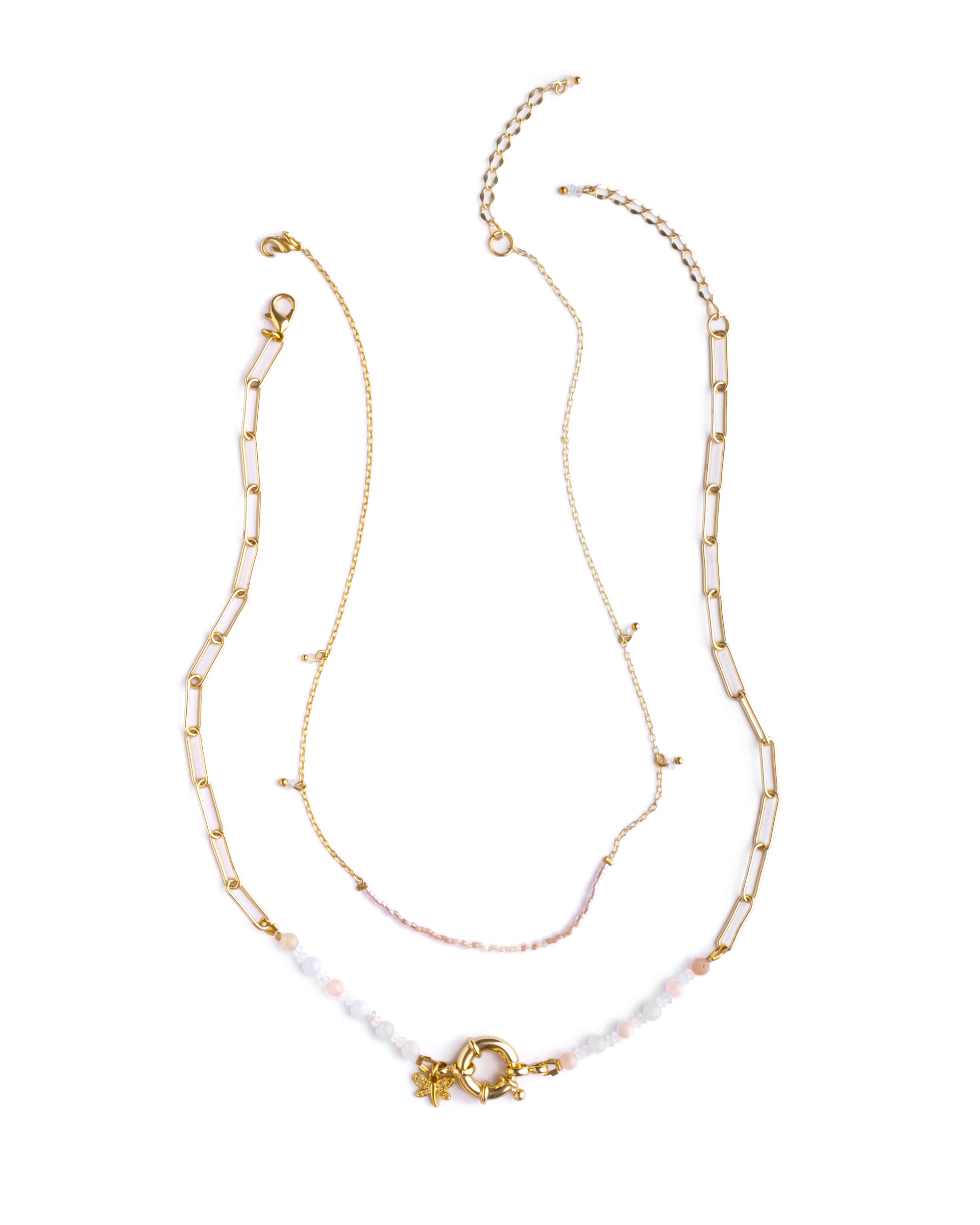 Beaded Charm and Chain Layering Necklace Set/2 - Garden