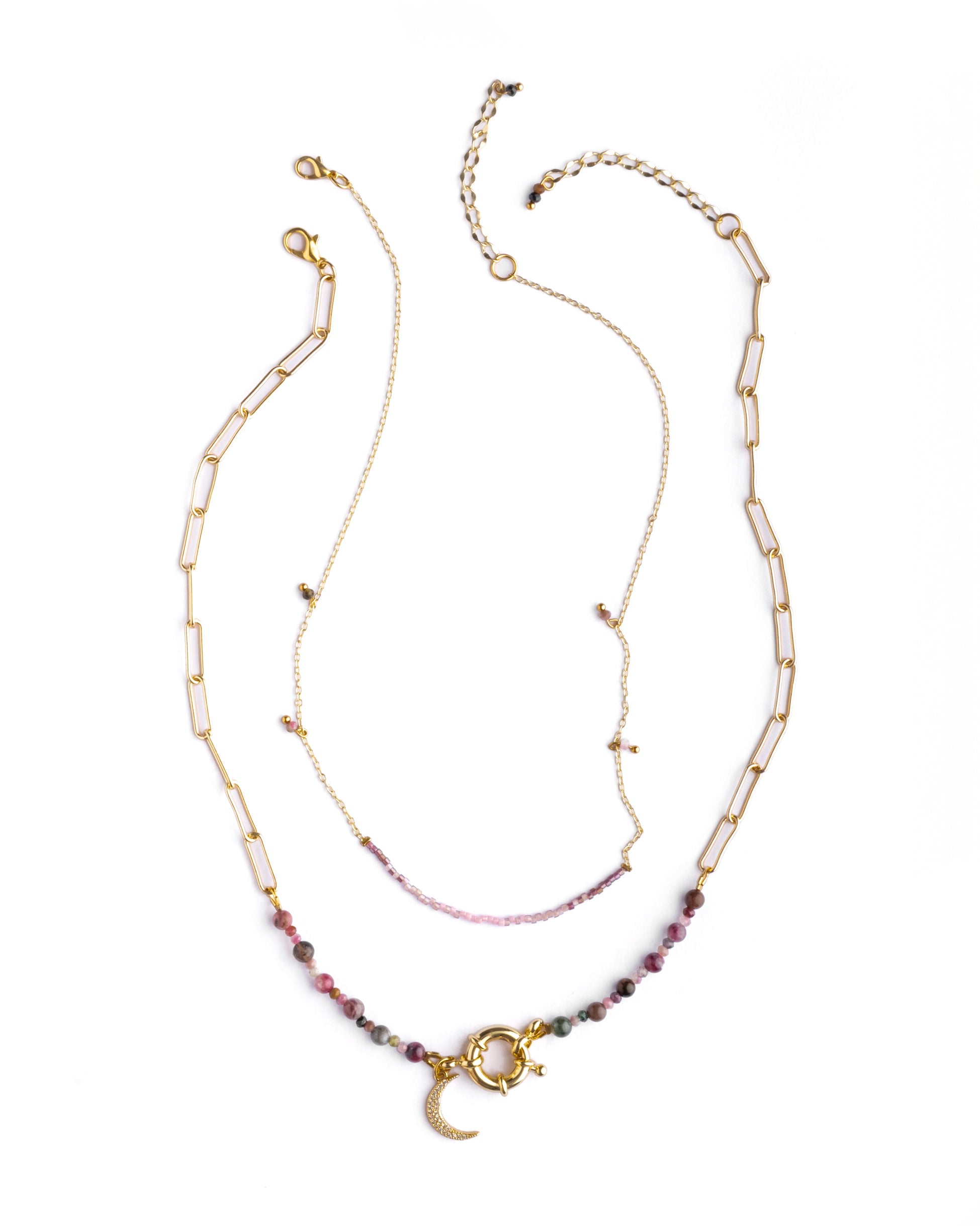 Beaded Charm and Chain Layering Necklace Set/2 - Midnight
