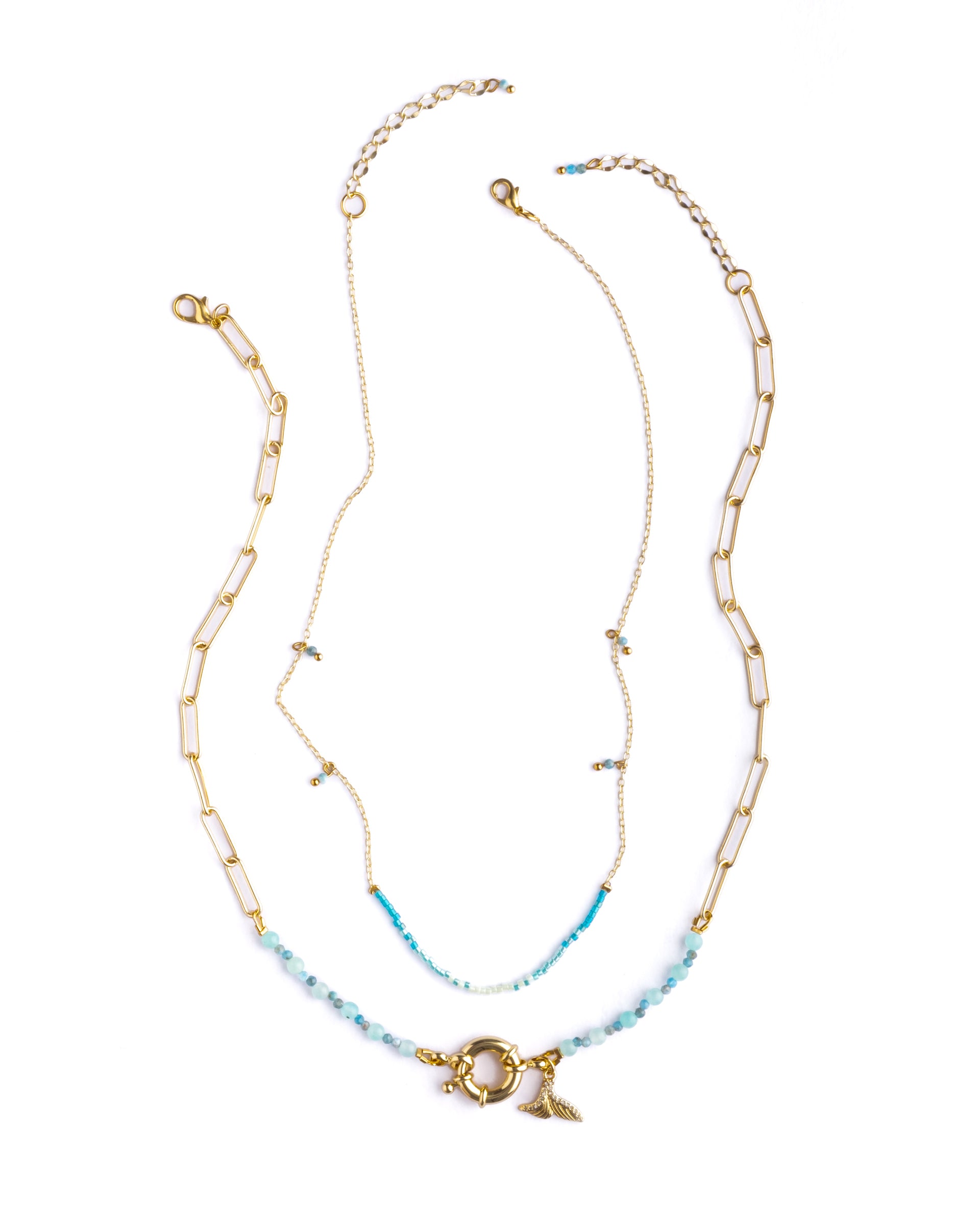 Beaded Charm and Chain Layering Necklace Set/2 - Ocean