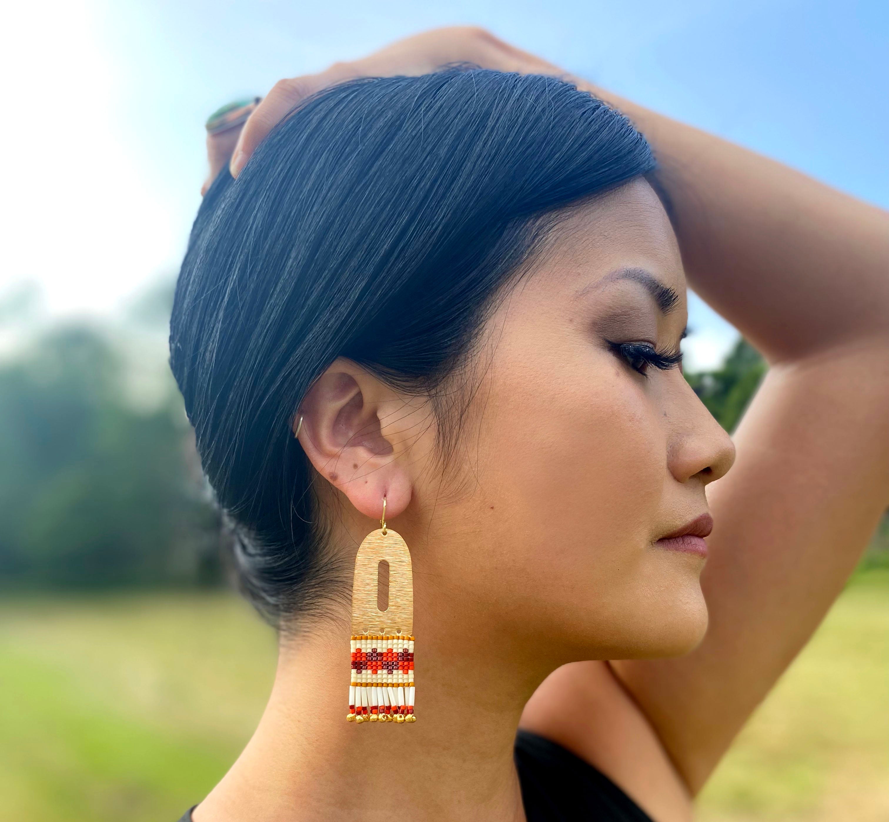 Beaded Handwoven Color Block Earrings - Black