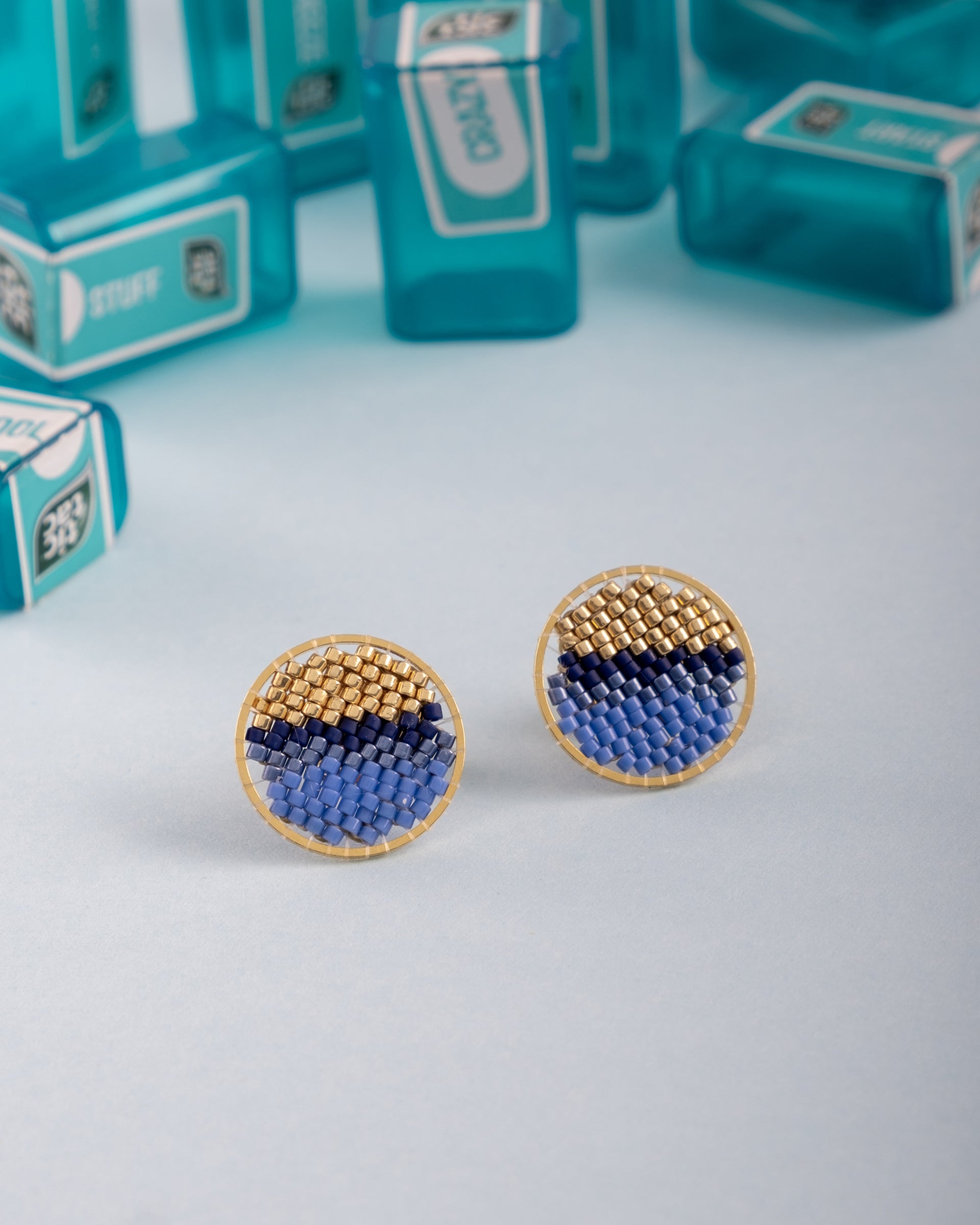 Beaded Handwoven Sweet Tart Stud Earrings - Blue
