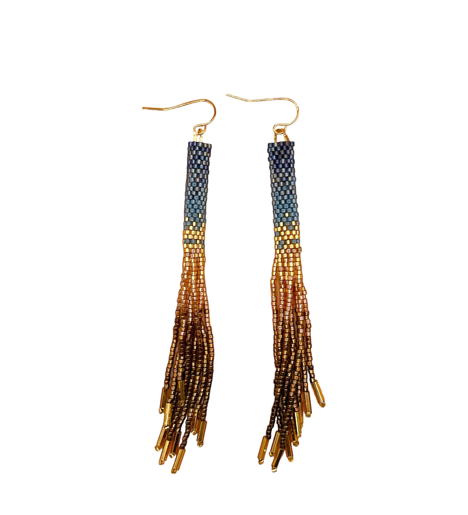 Handwoven Beaded Ombre Tassel Earrings - Indigo