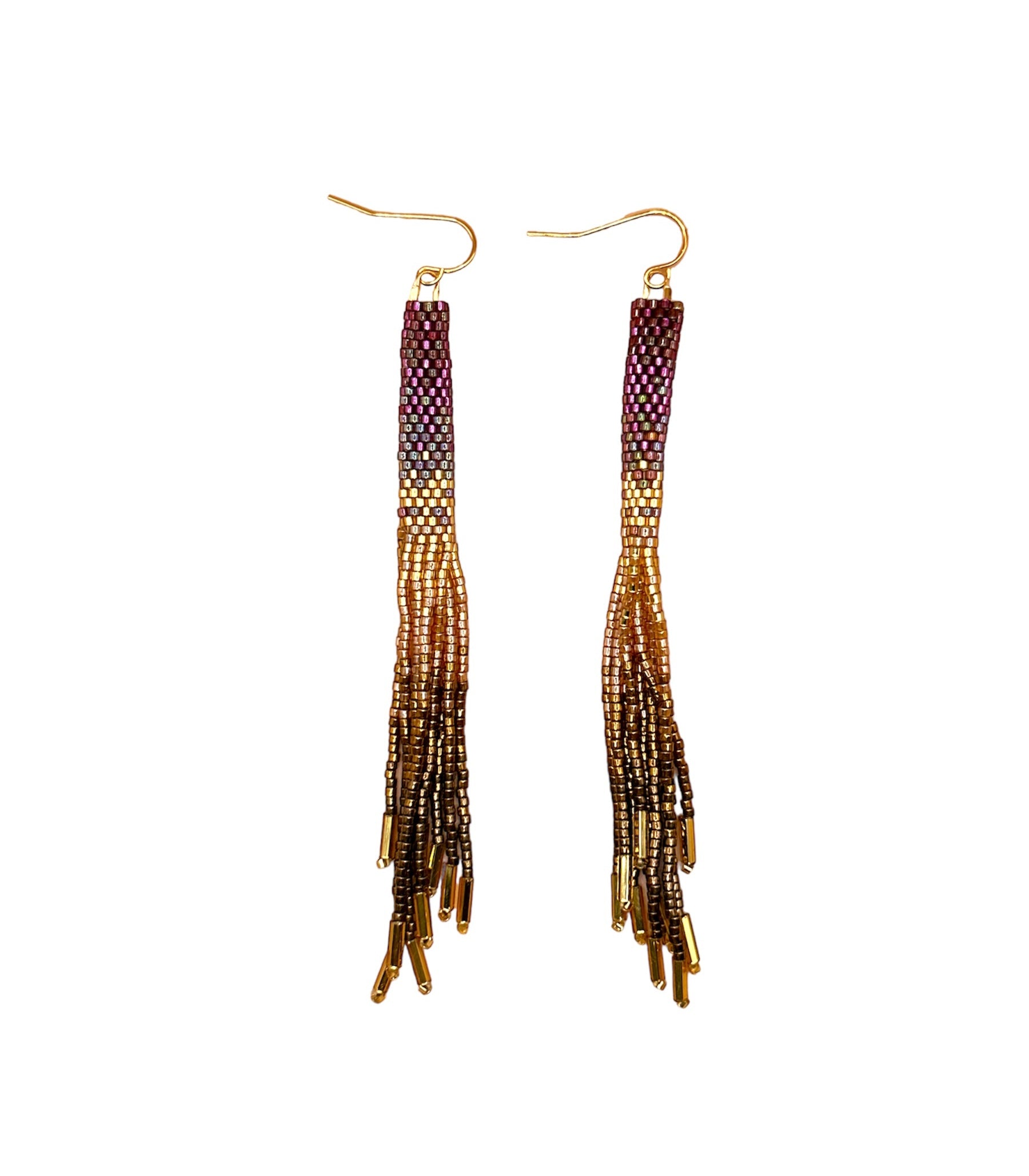 Handwoven Beaded Ombre Tassel Earrings - Violet