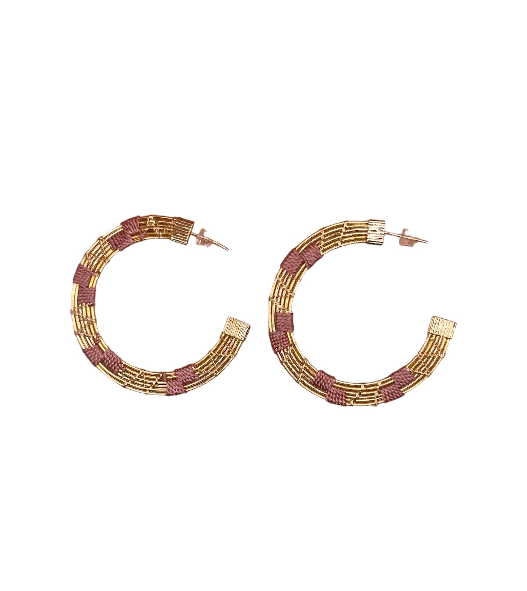 Handwoven Wire and Cord Sideview Hoop Earrings