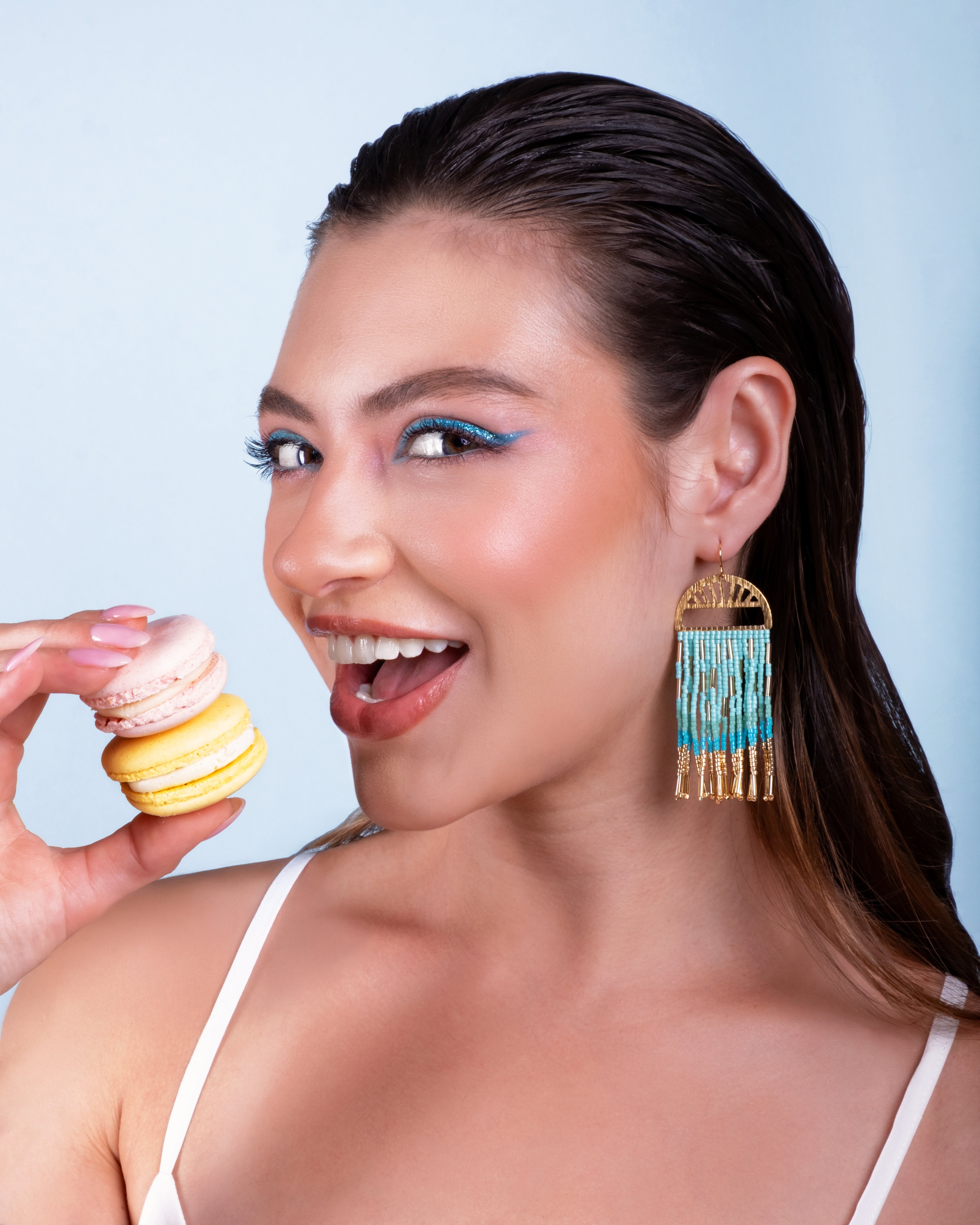 Beaded Handwoven Sprinkle Fringe Earrings - Aqua