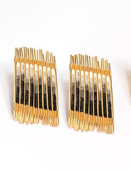 Handwoven Wire and Bead Ombre Rectangle Earrings
