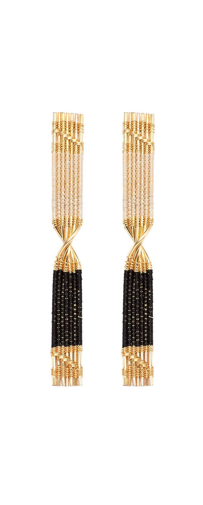 Handwoven Wire and Cord Twisted Rectangle Earrings