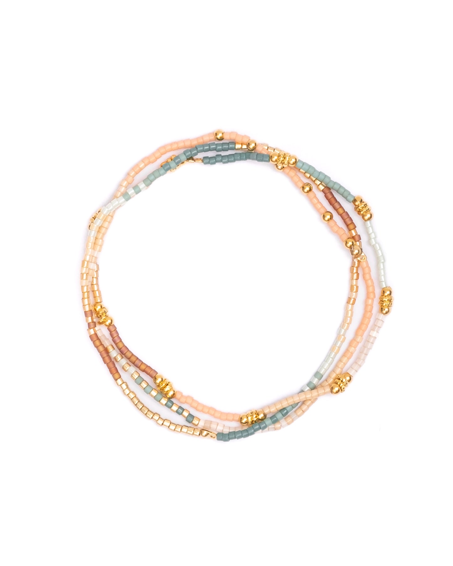 Set/3 Miyuki Beaded Bracelet Set - Peach/Aqua/Tan