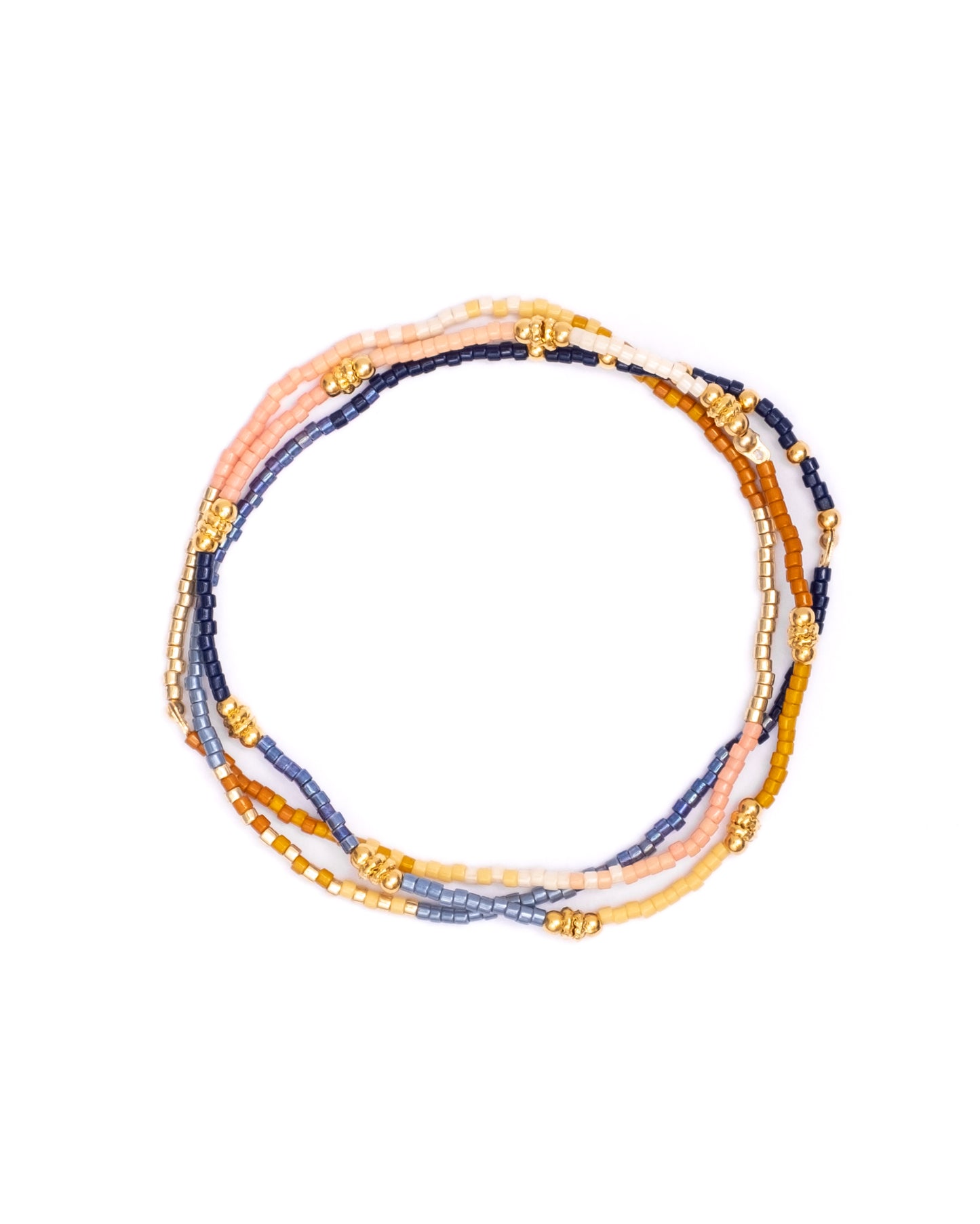 Set/3 Miyuki Beaded Bracelet Set - Blue/Mustard/Salmon